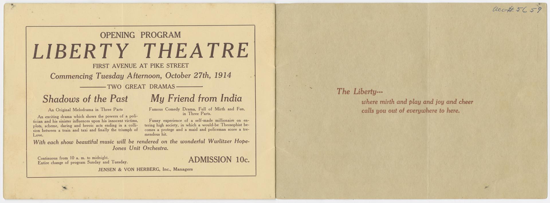 Image of Liberty Theatre souvenir, Seattle, October 27, 1914