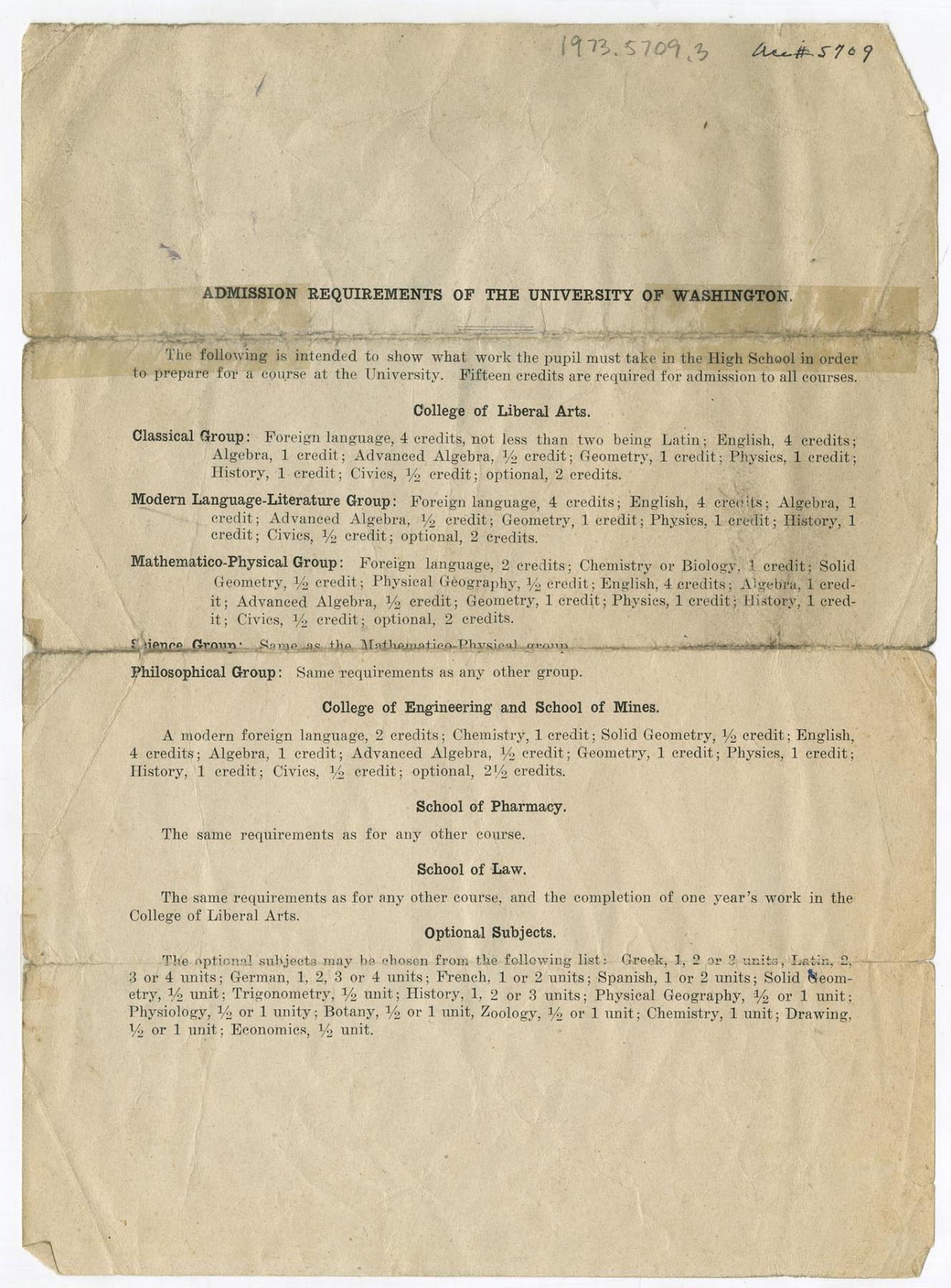 Image of Seattle High School course schedule, 1907-1908