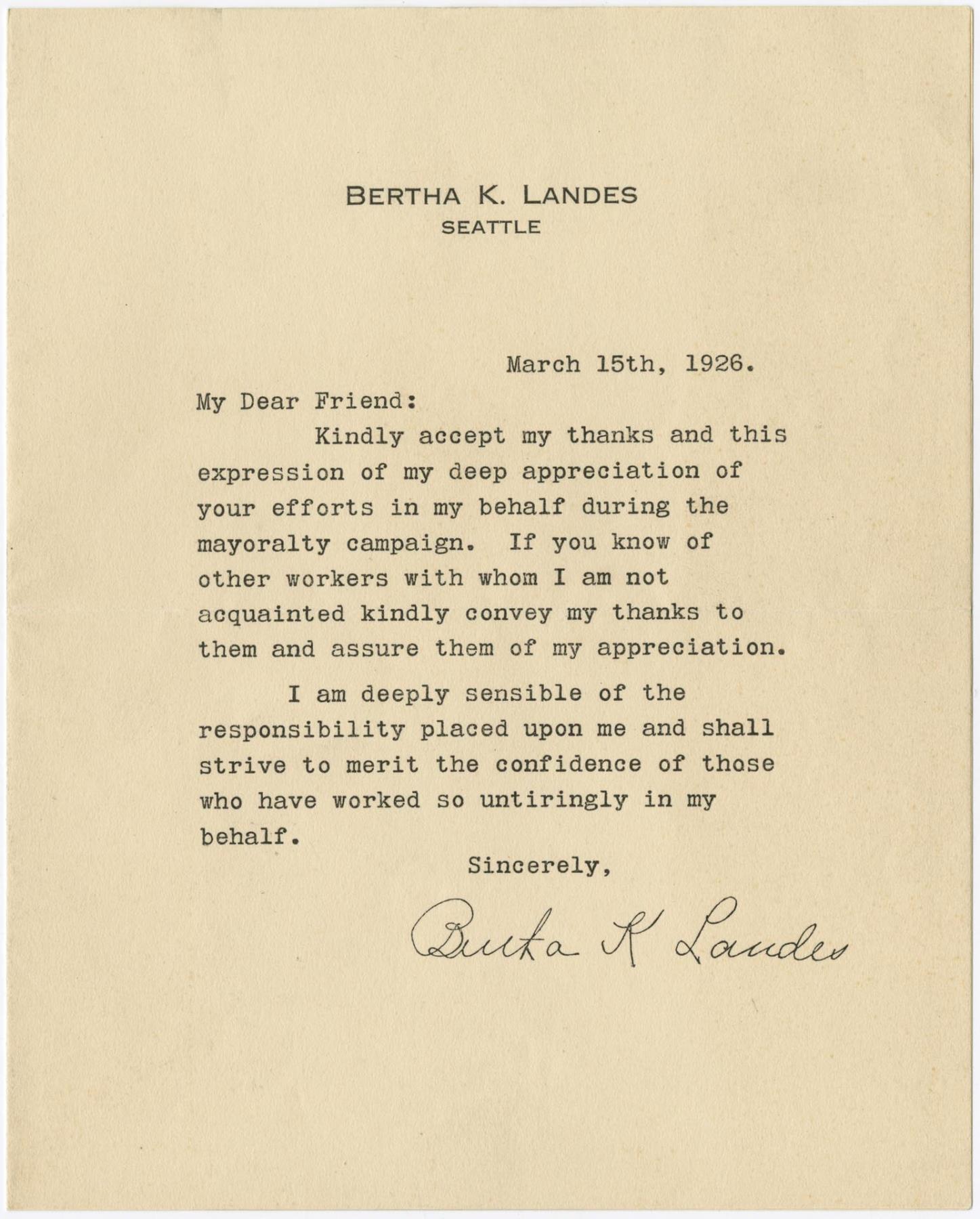 Image of Letter from Bertha K. Landes, March 15, 1926