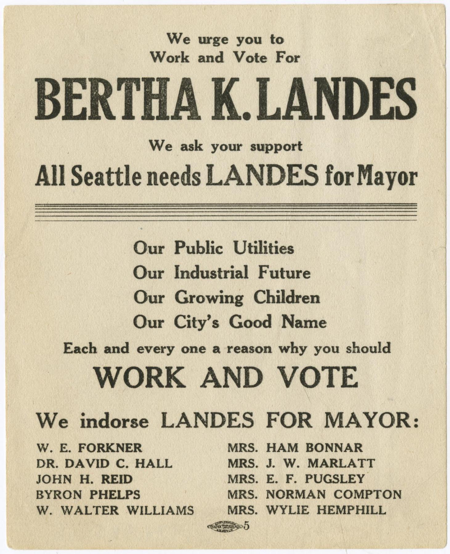 Image of All Seattle needs Landes for mayor, 1926