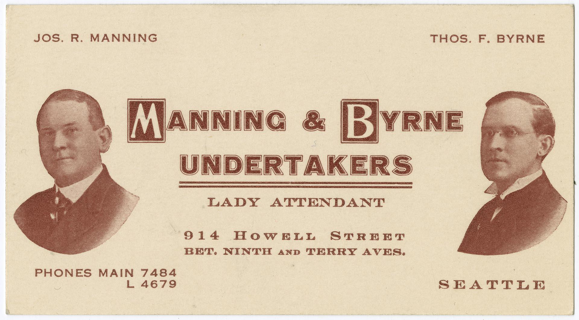 Image of Manning & Byrne Undertakers business card, circa 1912