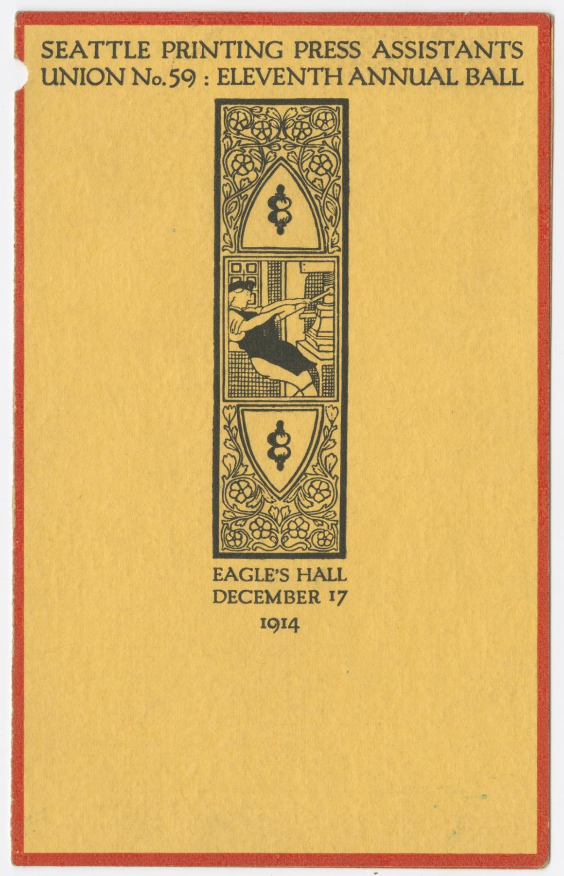 Image of Dance card for the 11th Annual Ball, Printing Press Assistants Union No. 59, December 17, 1914
