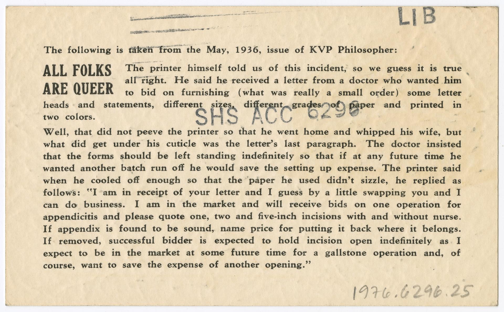 Image of Sherman Printing & Binding Co. business card, circa 1936