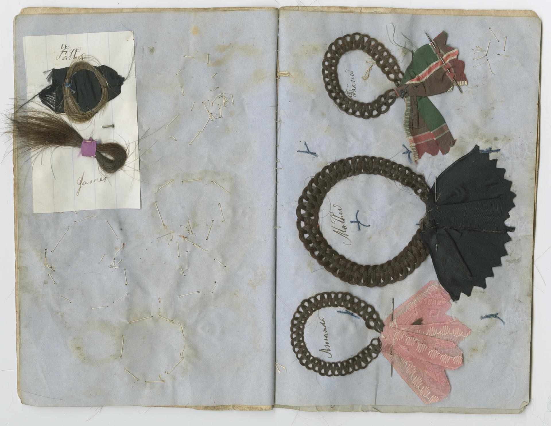 Image of Sarah Price's hair book, March 1853