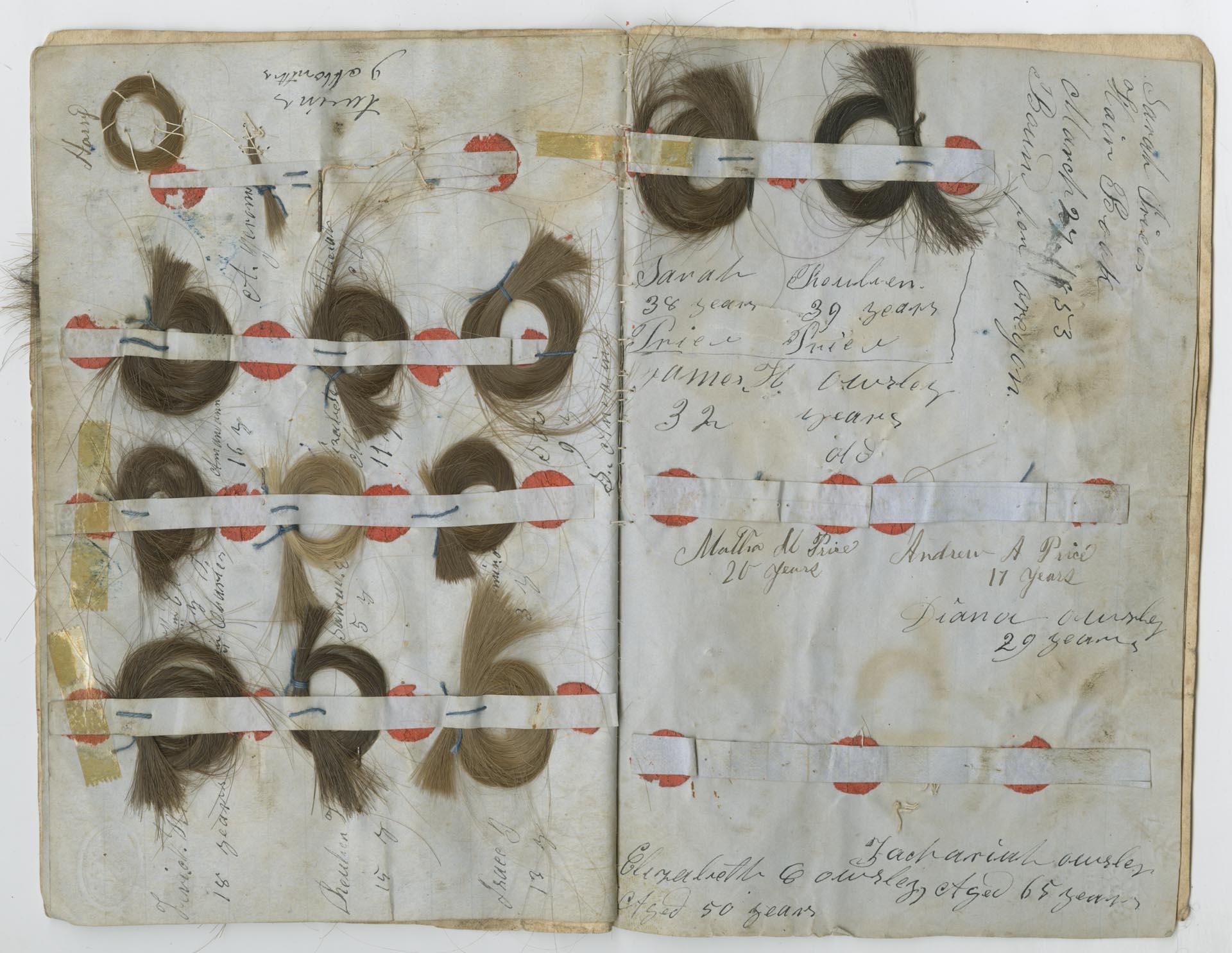 Image of Sarah Price's hair book, March 1853