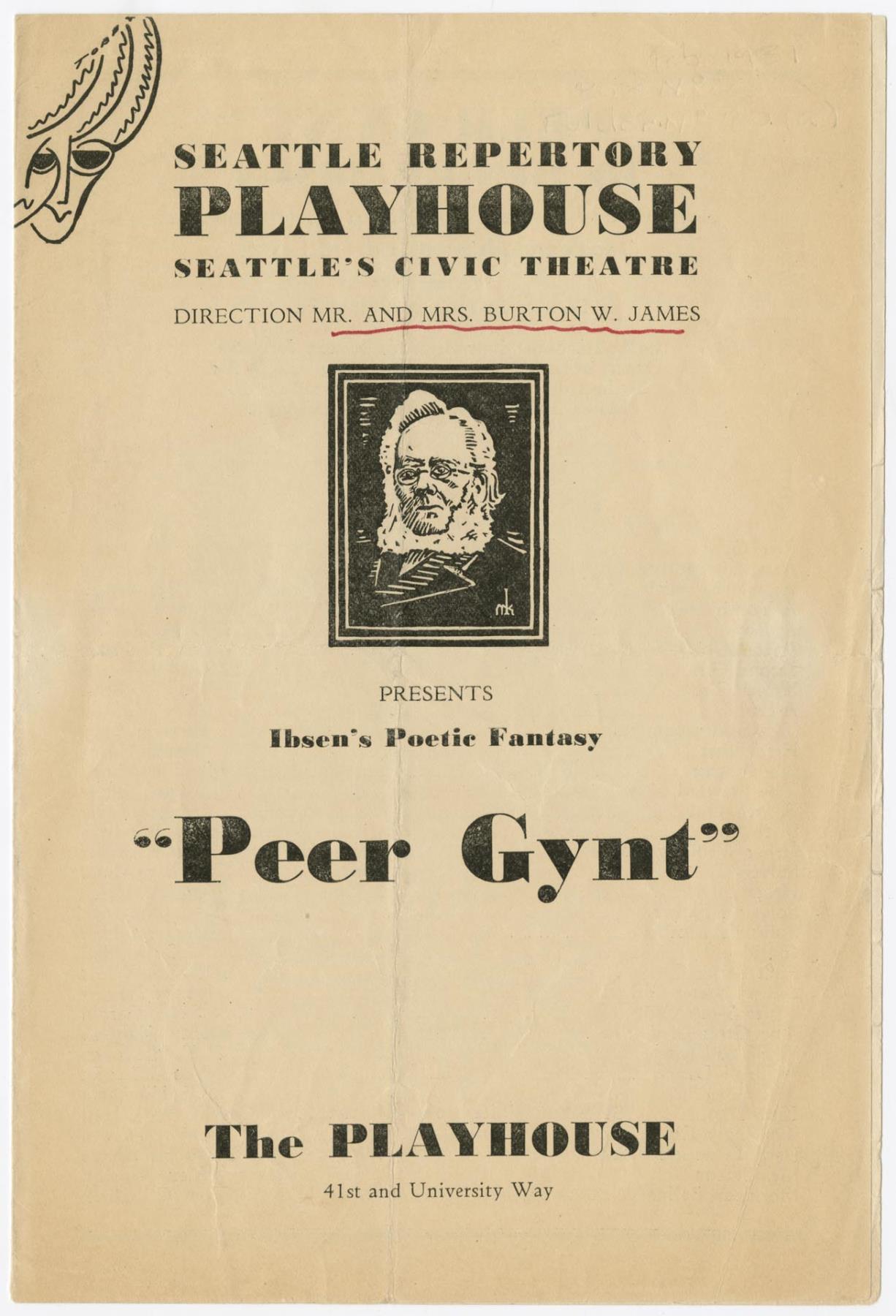 Image of Program for Peer Gynt at Seattle Repertory Playhouse, February 1931