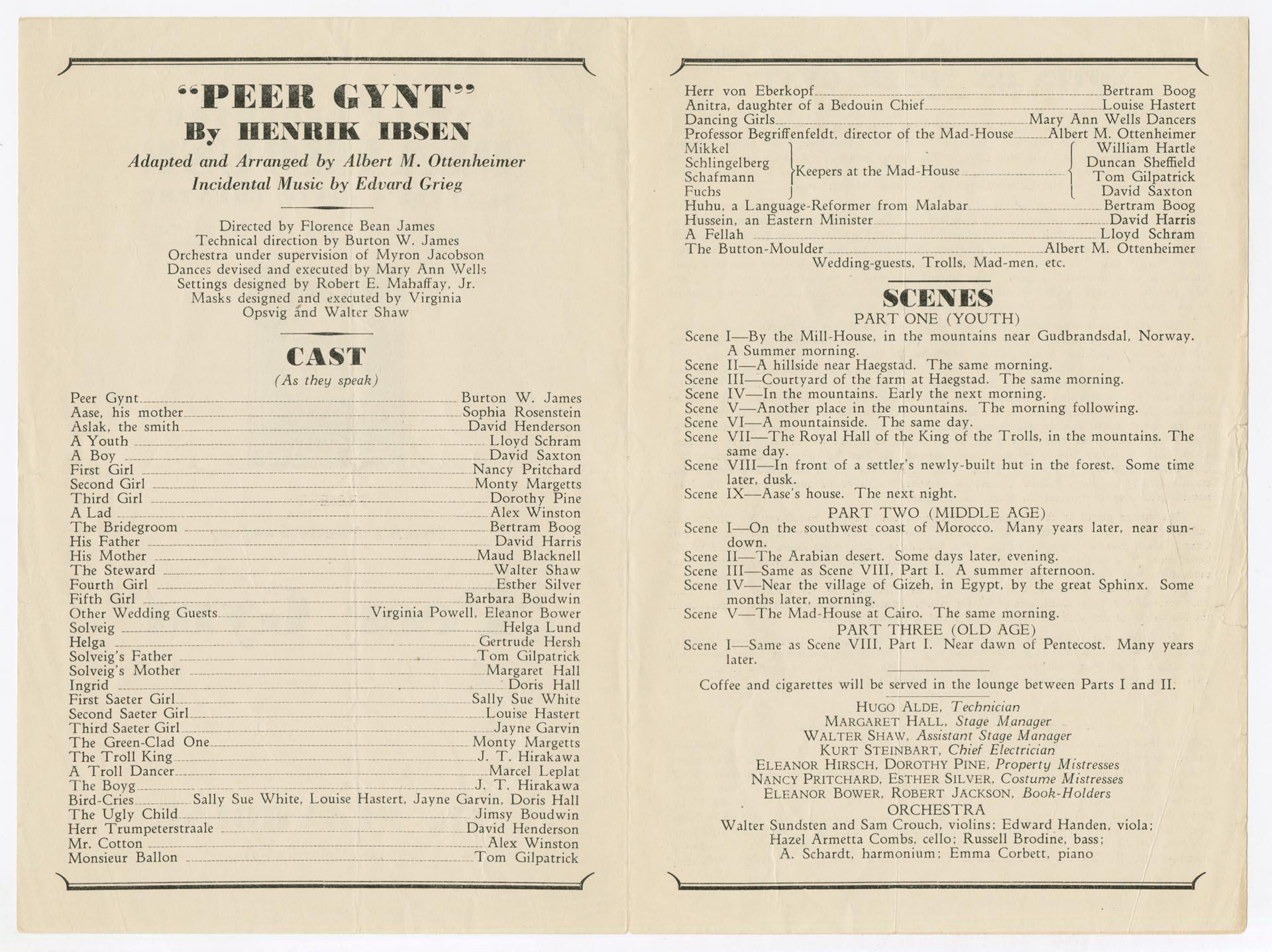Image of Program for Peer Gynt at Seattle Repertory Playhouse, February 1931