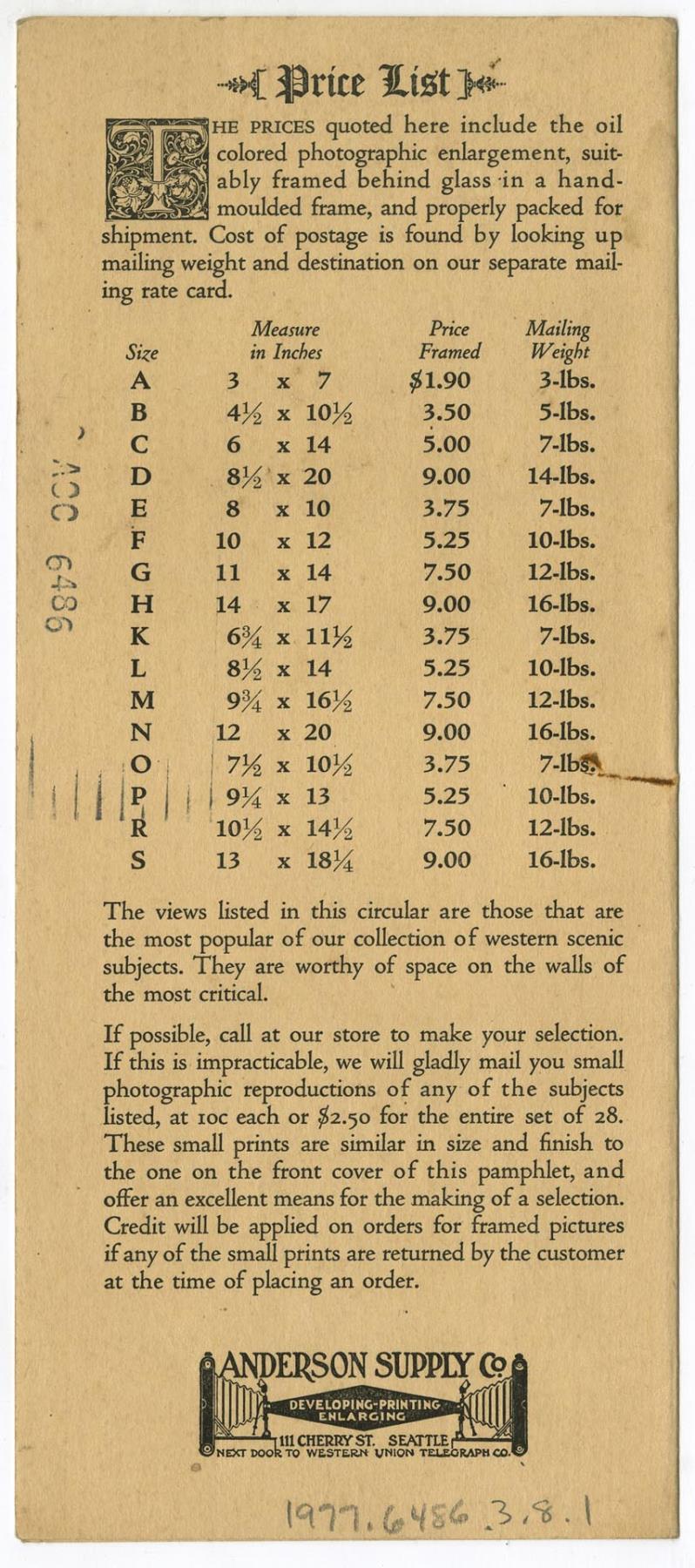 Image of Anderson Supply Co. photo catalog, circa 1910
