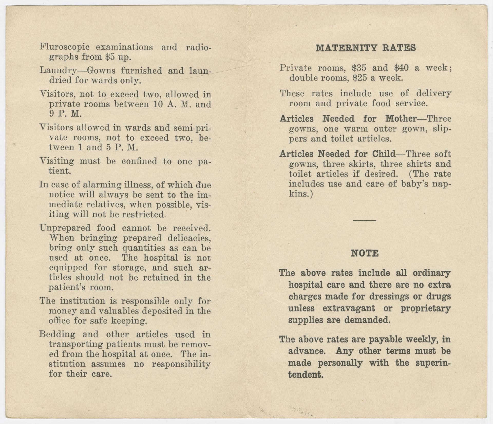 Image of Rates and Rules of the Seattle General Hospital, circa 1910