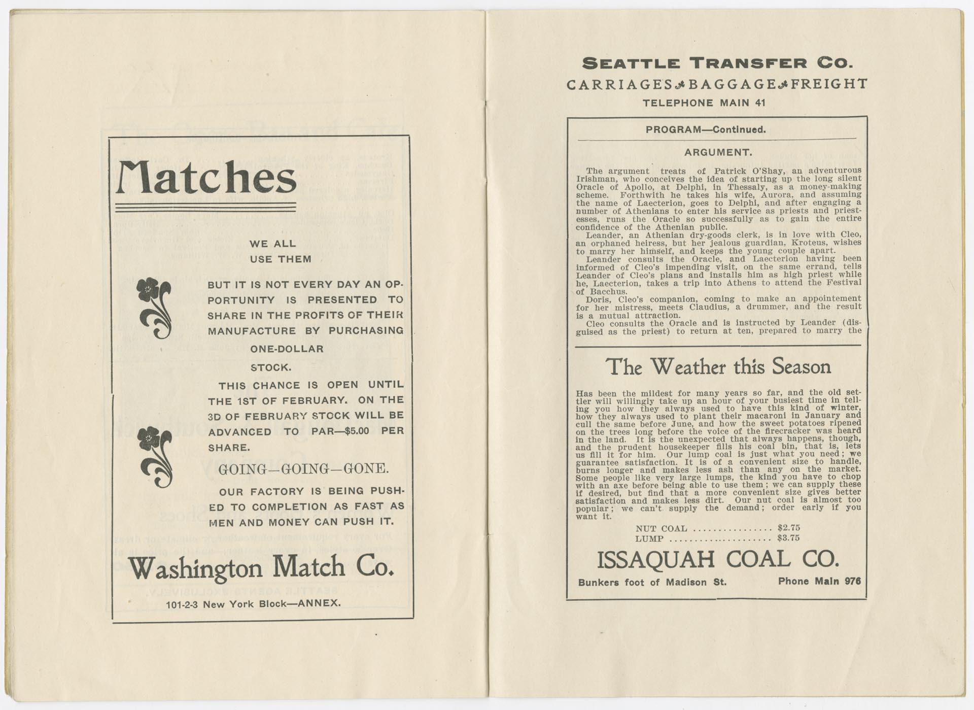Image of Grand Opera House program, Seattle, 1902