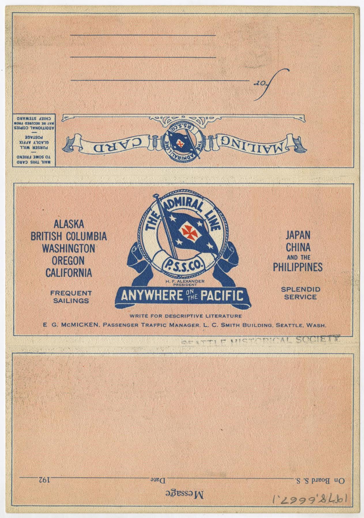 Image of Admiral Line Ma-Chiong score card, circa 1925