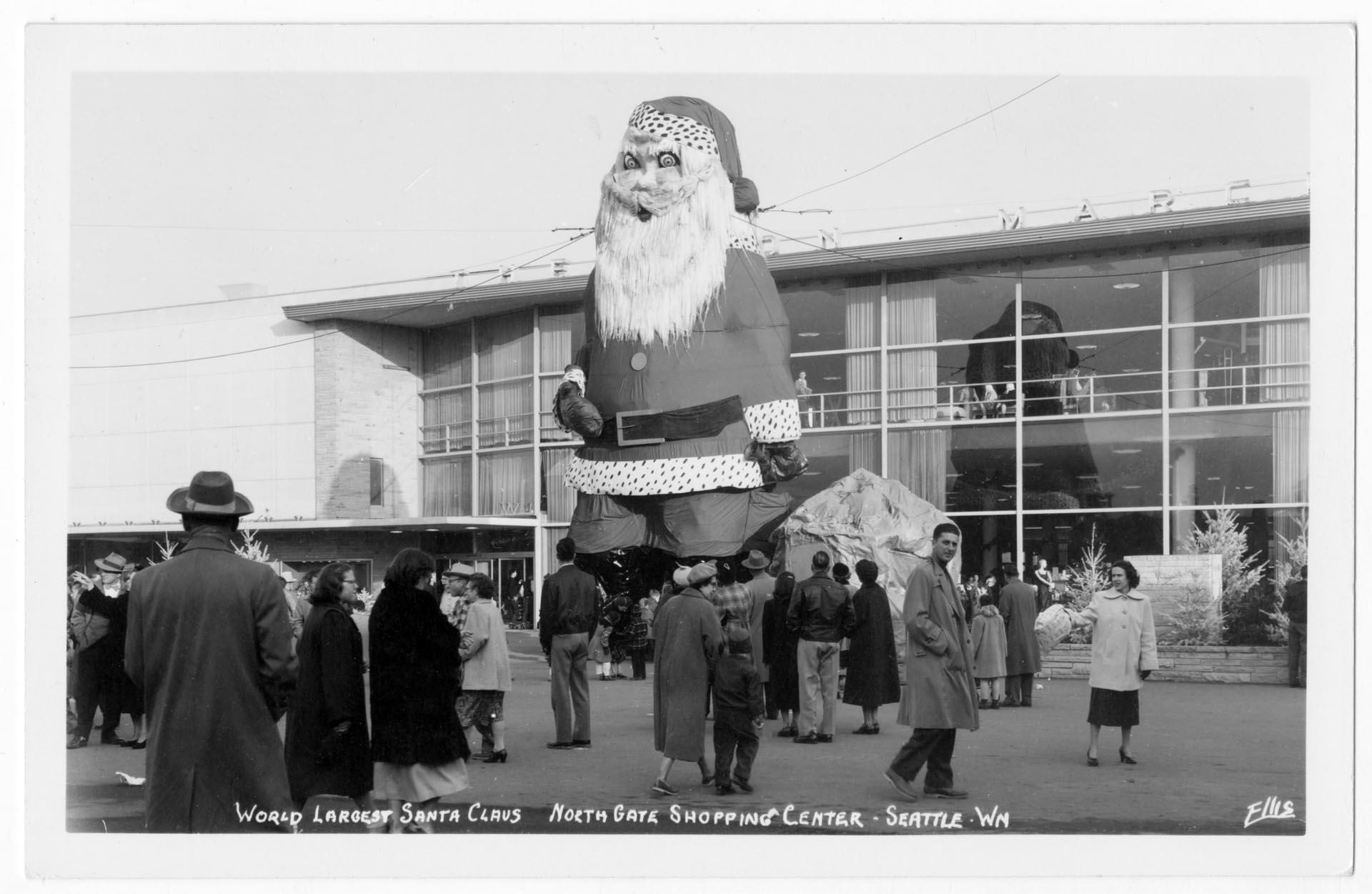 Image of Santa Claus figure at Northgate Shopping Center, Seattle, circa 1958