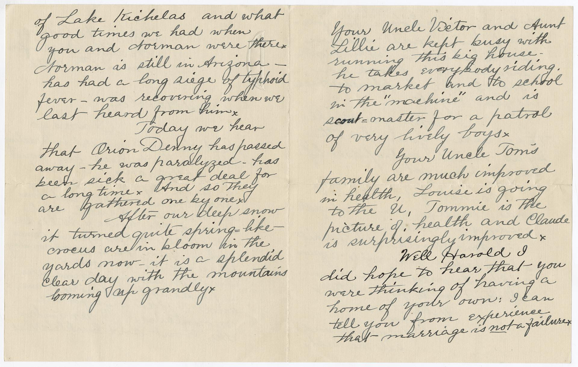 Image of Louisa Denny's letter to Harold Denny, February 26, 1916