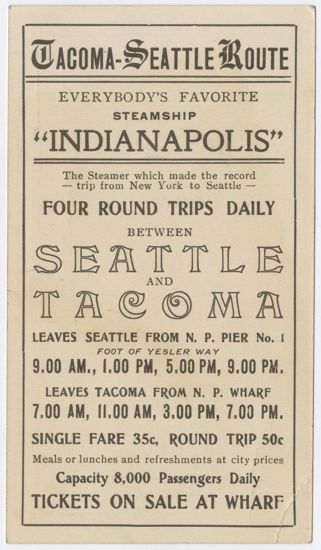 Image of Steamship Indianapolis ticket, circa 1906