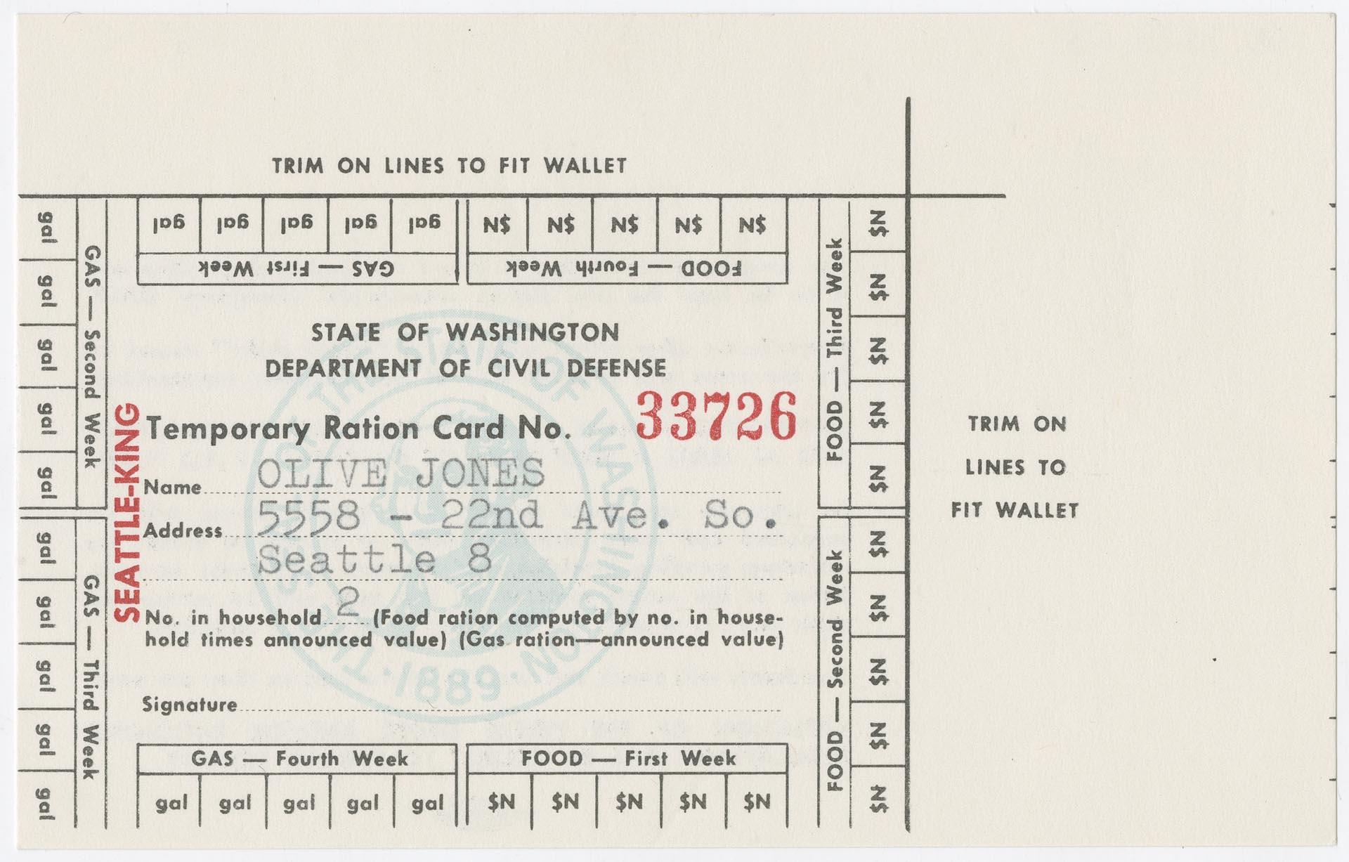 Image of Temporary Ration Card No. 33726, 1962