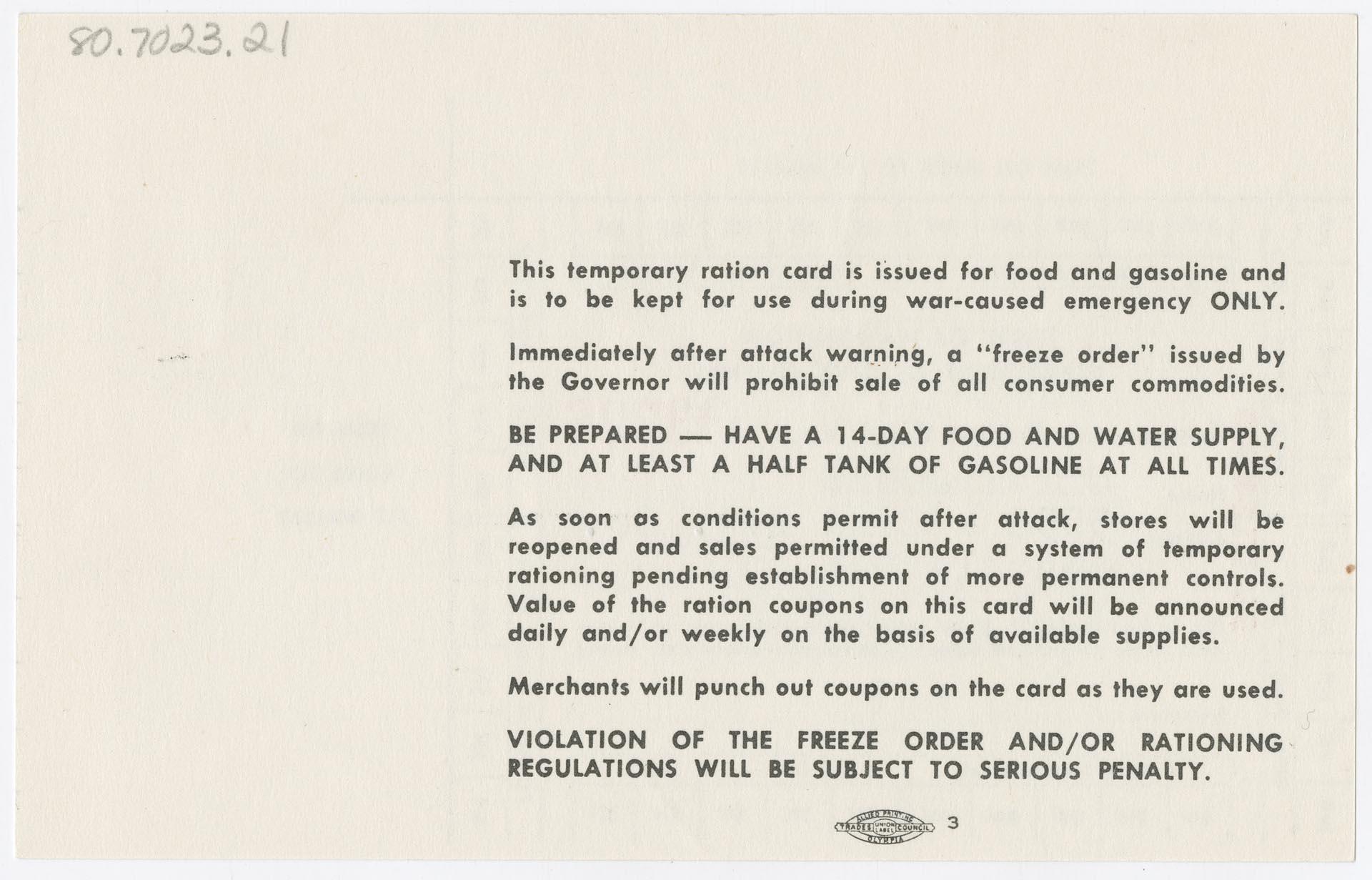 Image of Temporary Ration Card No. 33726, 1962