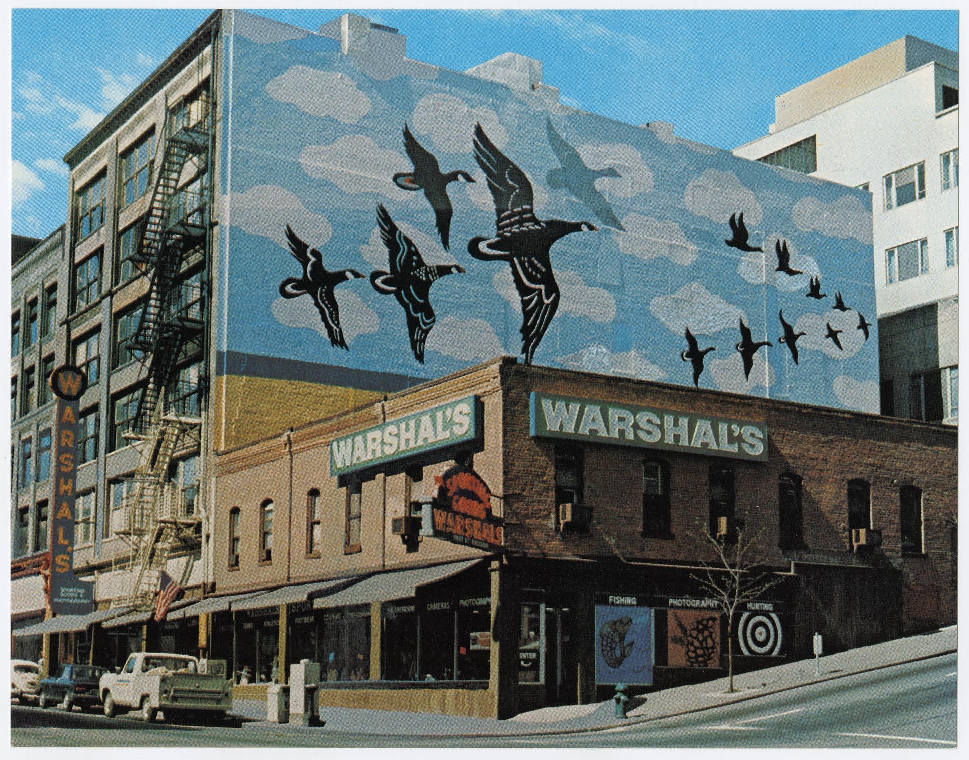 Image of Warshal's wall mural postcard, circa 1977