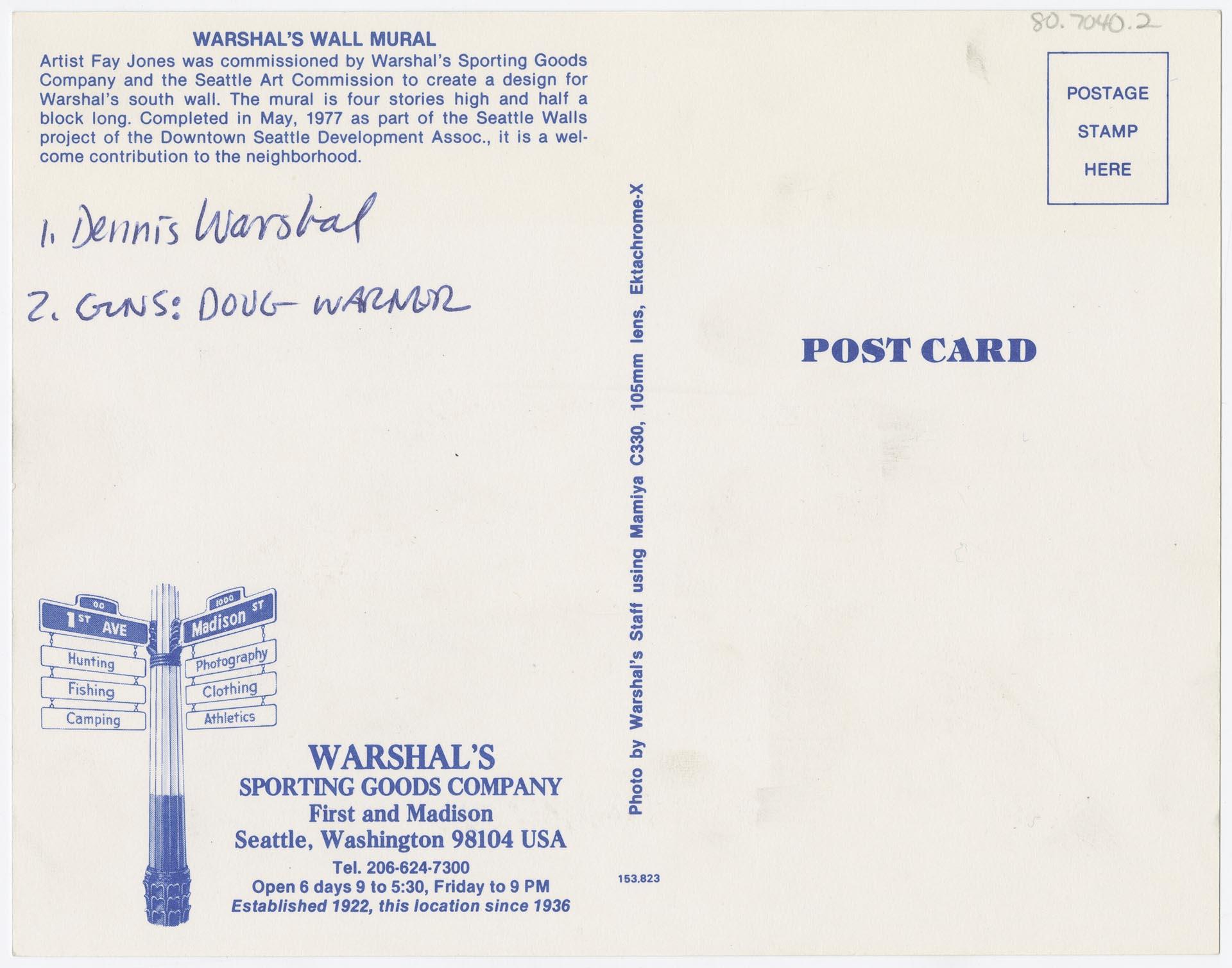 Image of Warshal's wall mural postcard, circa 1977