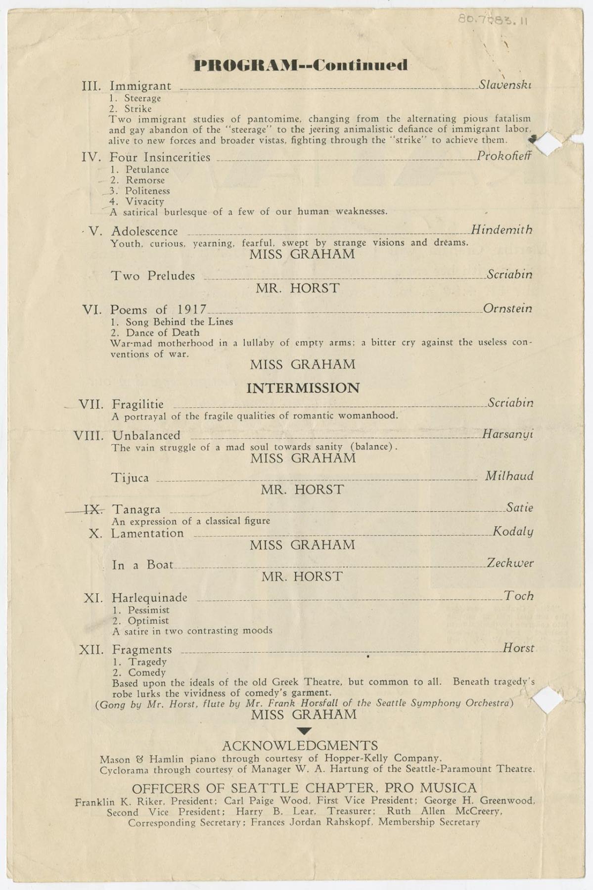 Image of Metropolitan Theatre program for Martha Graham recital, June 2, 1930