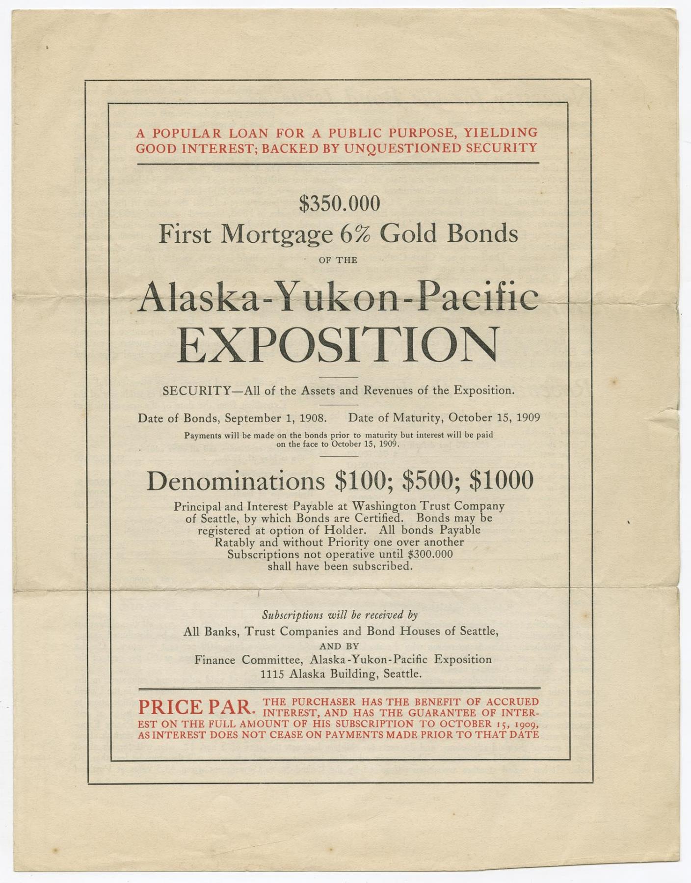 Image of First Mortgage of the Alaska-Yukon-Pacific Exposition, 1908