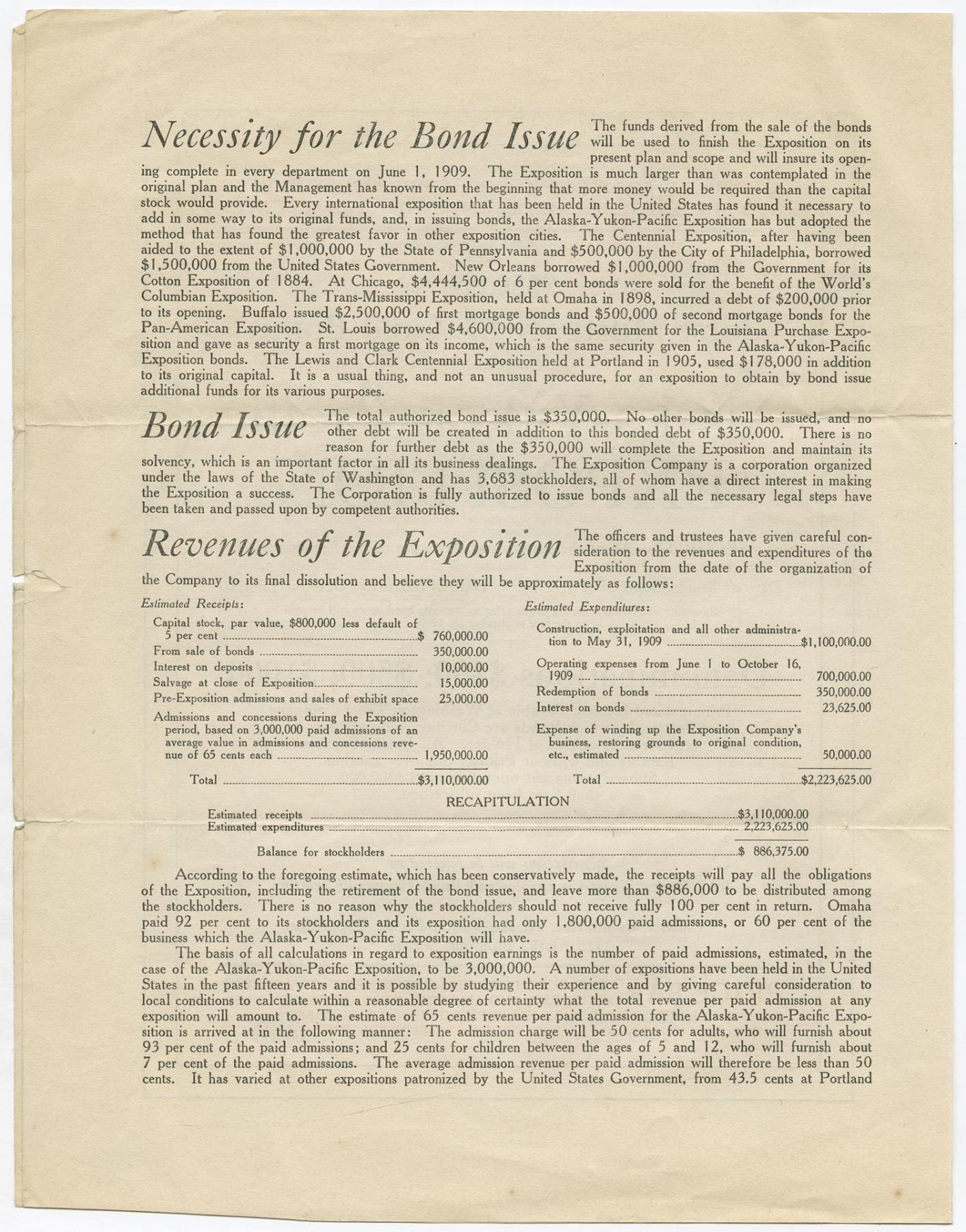 Image of First Mortgage of the Alaska-Yukon-Pacific Exposition, 1908