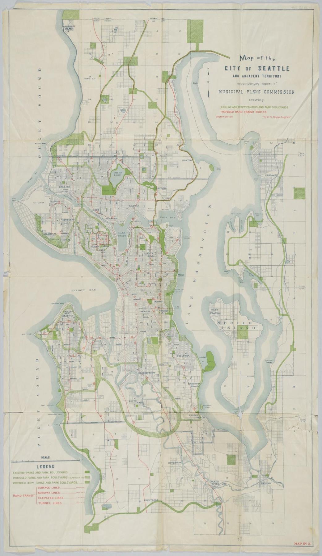 Image of Map of the City of Seattle and Adjacent Territory, Bogue Map No. 3, 1911