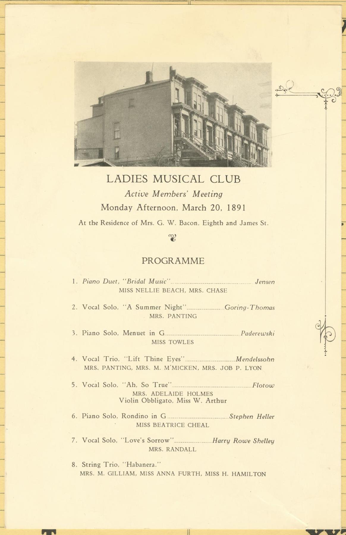 Image of Program for LMC members' meeting, March 20, 1891