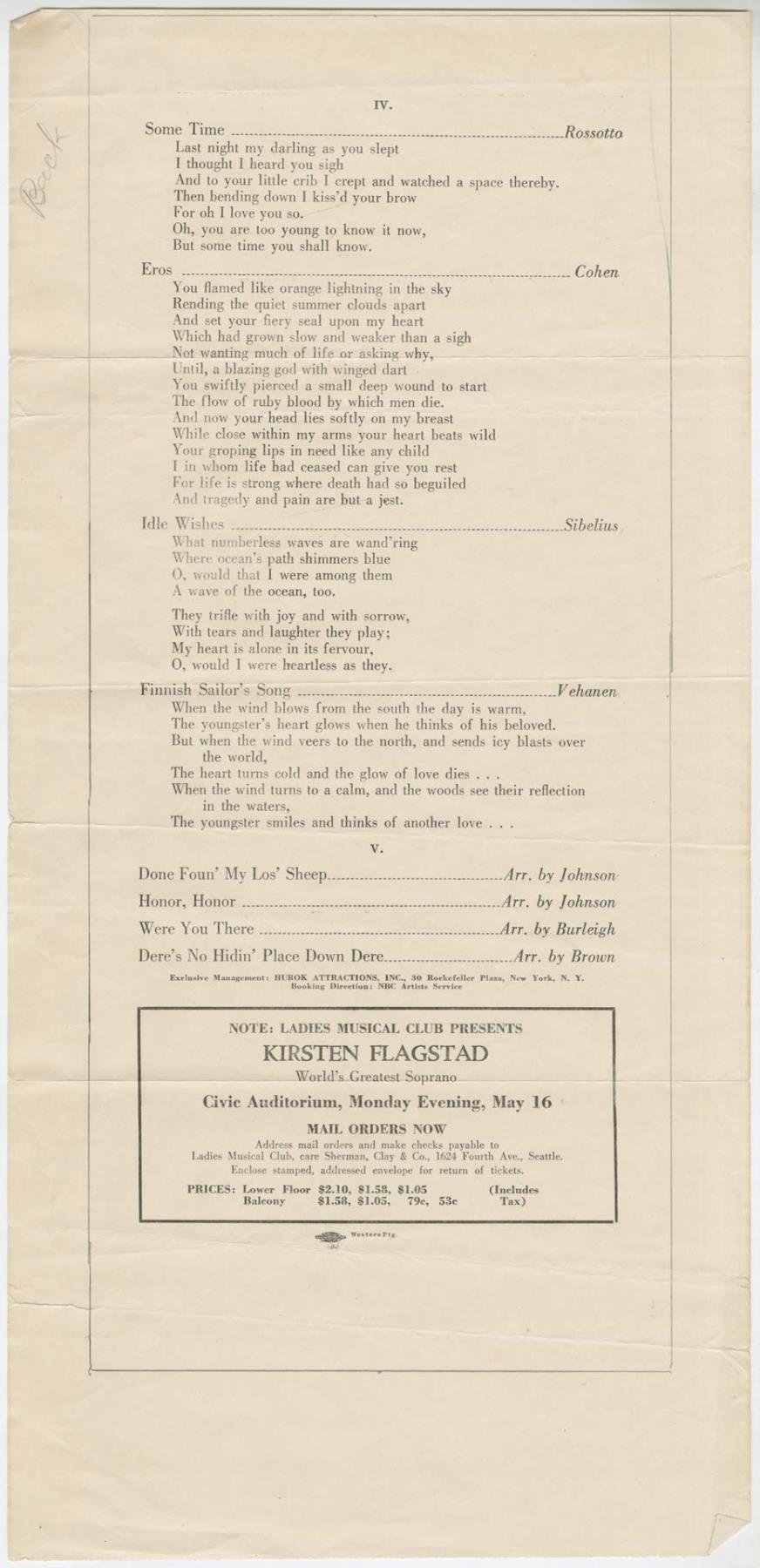 Image of Marian Anderson concert program, March 1, 1938