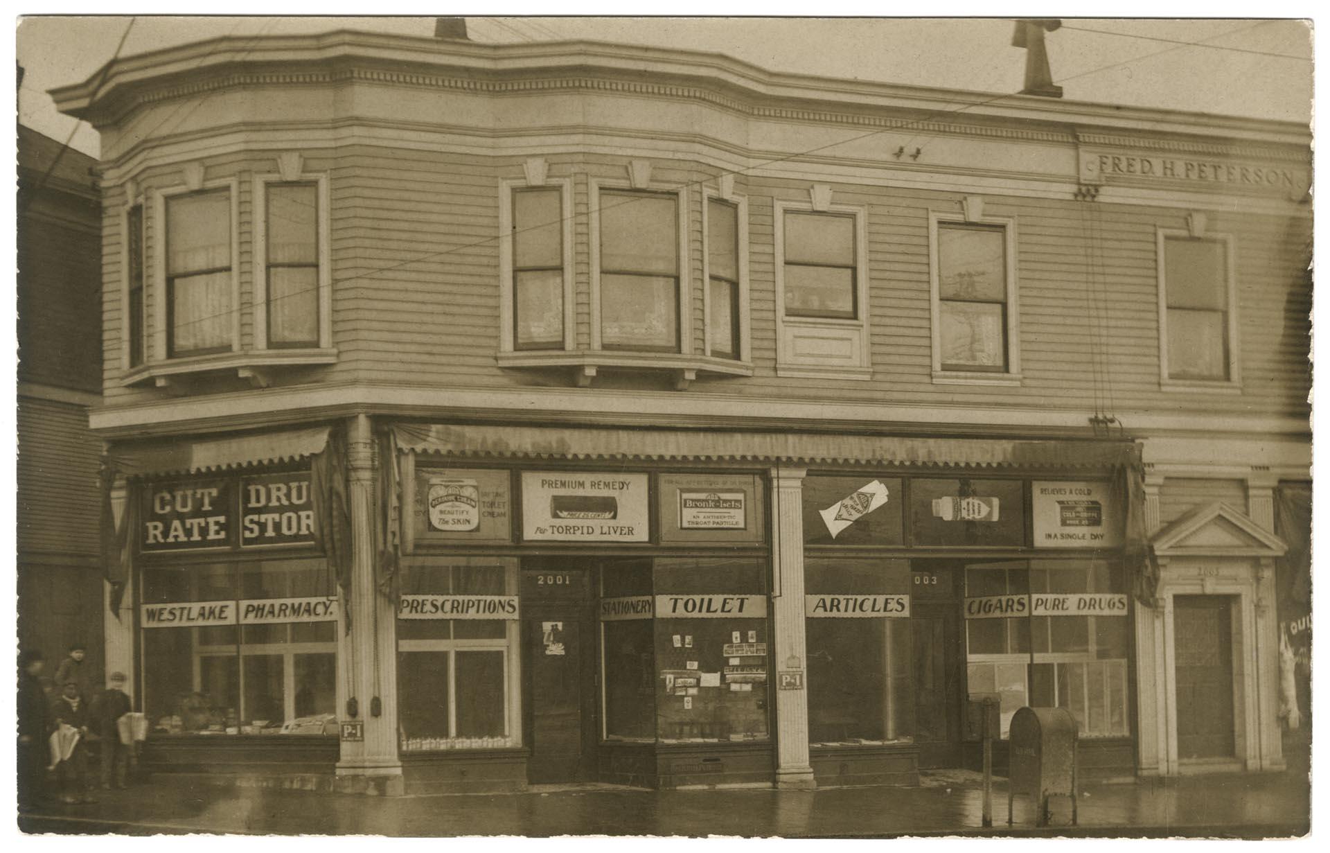 Image of Exterior of Westlake Pharmacy, Seattle, circa 1910