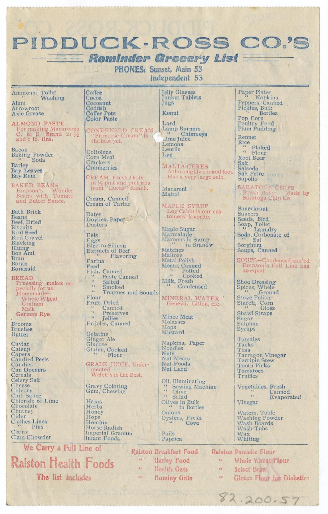 Pidduck-Ross Co. grocery receipt, July 7, 1904 – Museum of History