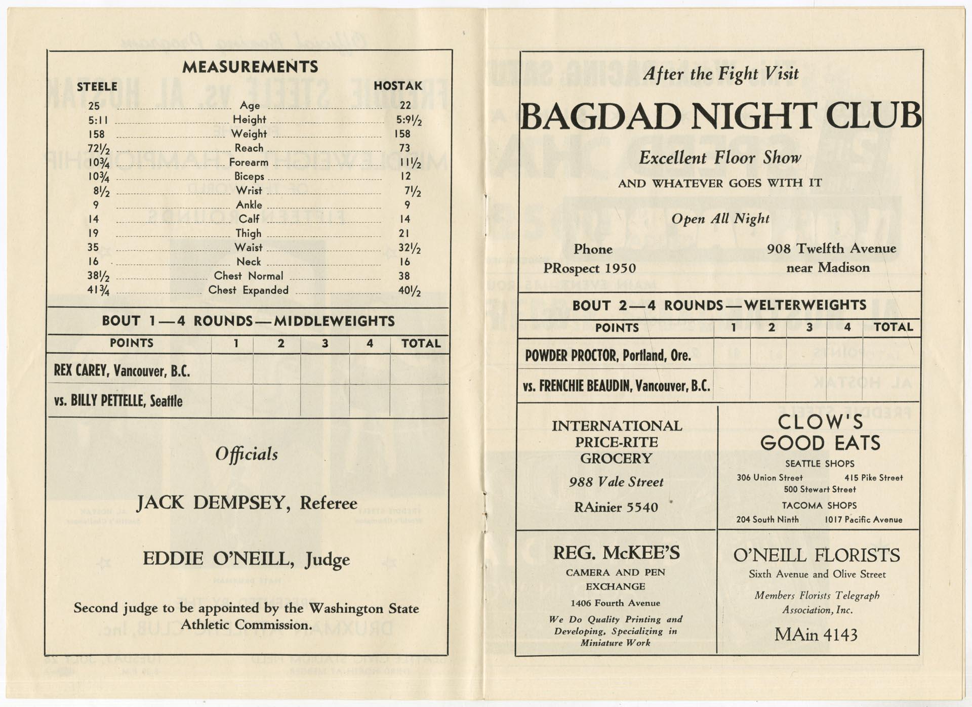 Image of Al Hostak and Freddie Steele boxing program, July 26, 1938