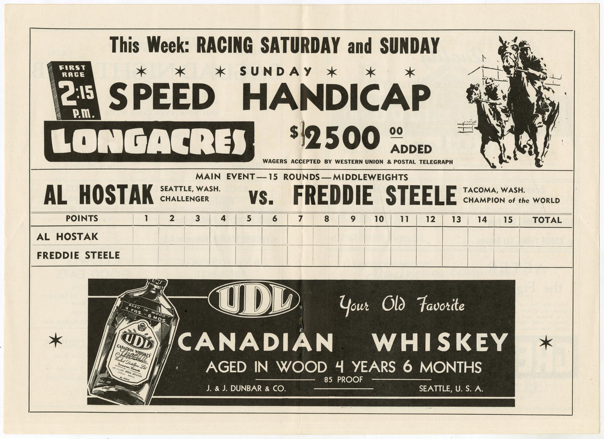 Image of Al Hostak and Freddie Steele boxing program, July 26, 1938