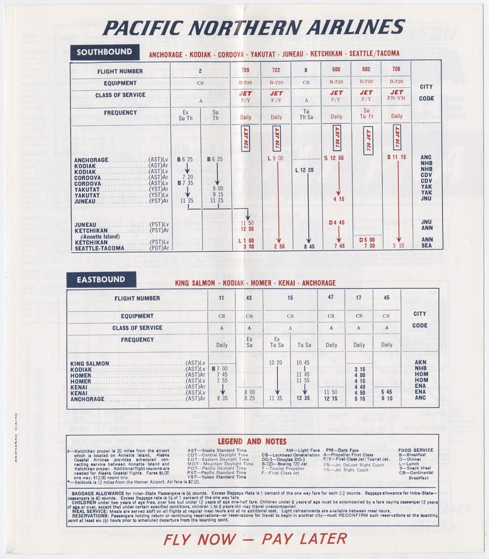 Image of Pacific Northern Airlines Alaska Service brochure and timetable, June 1, 1967