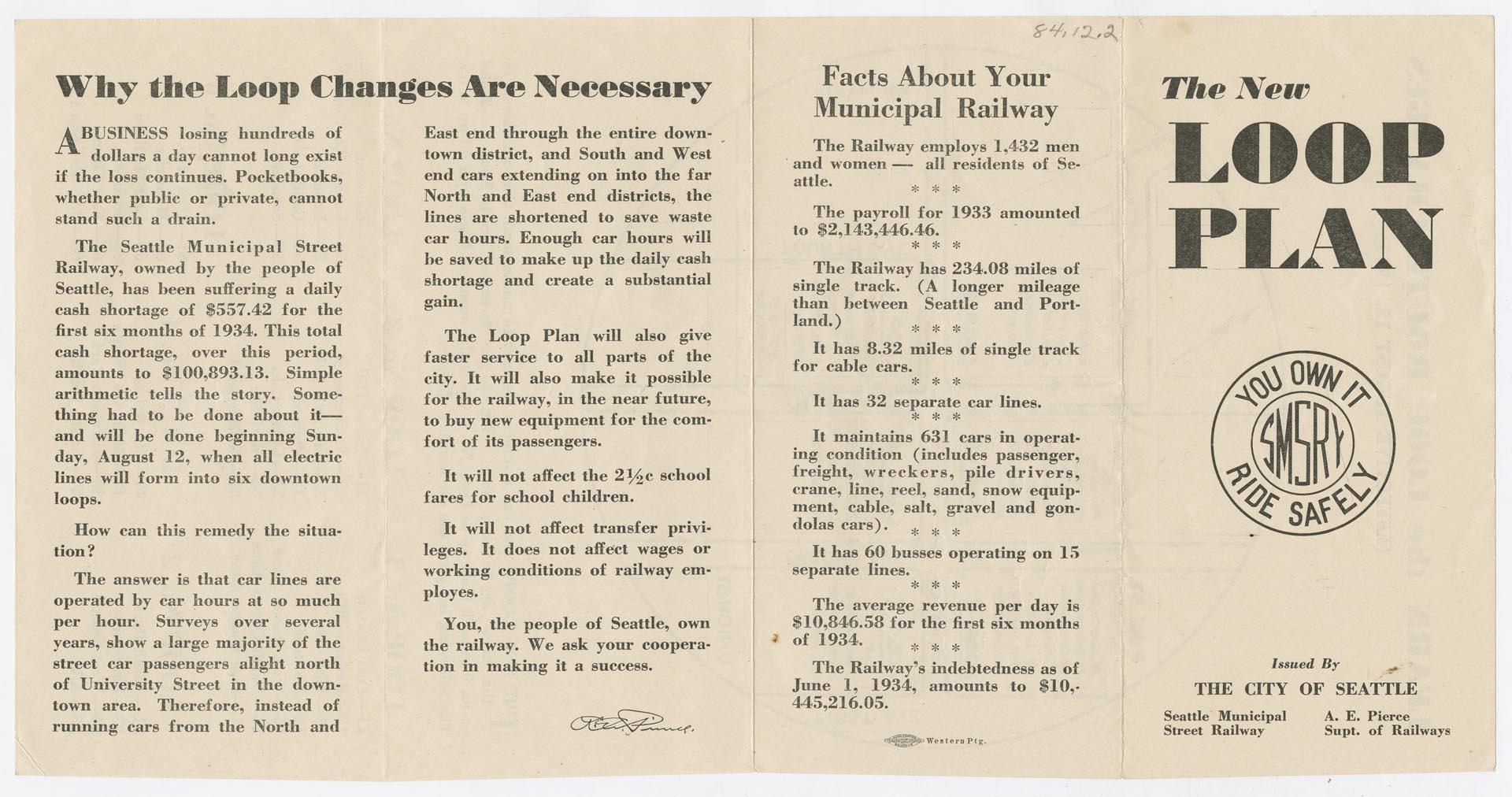 Image of The New Loop Plan, issued by The City of Seattle, 1934