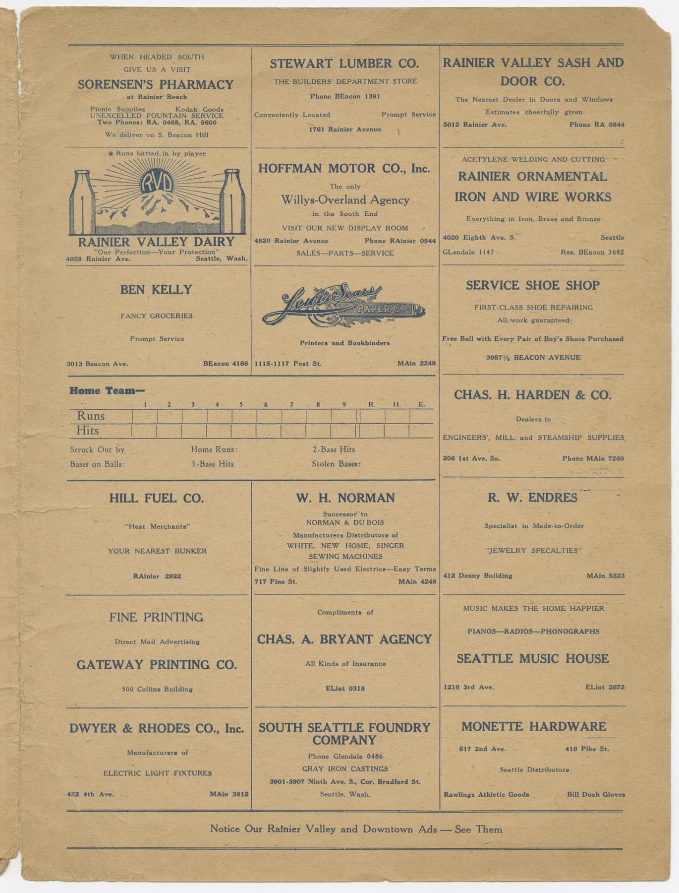 Image of Beacon Hill Merchants Baseball Team program, 1927
