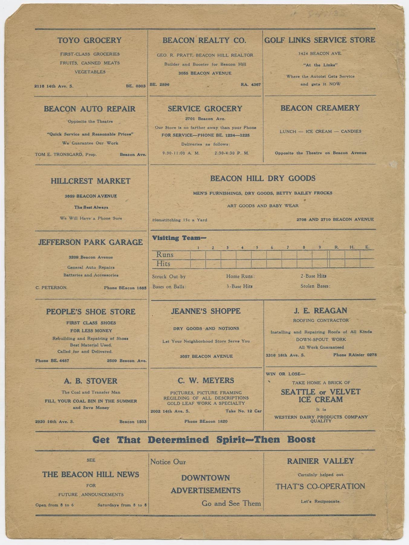 Image of Beacon Hill Merchants Baseball Team program, 1927