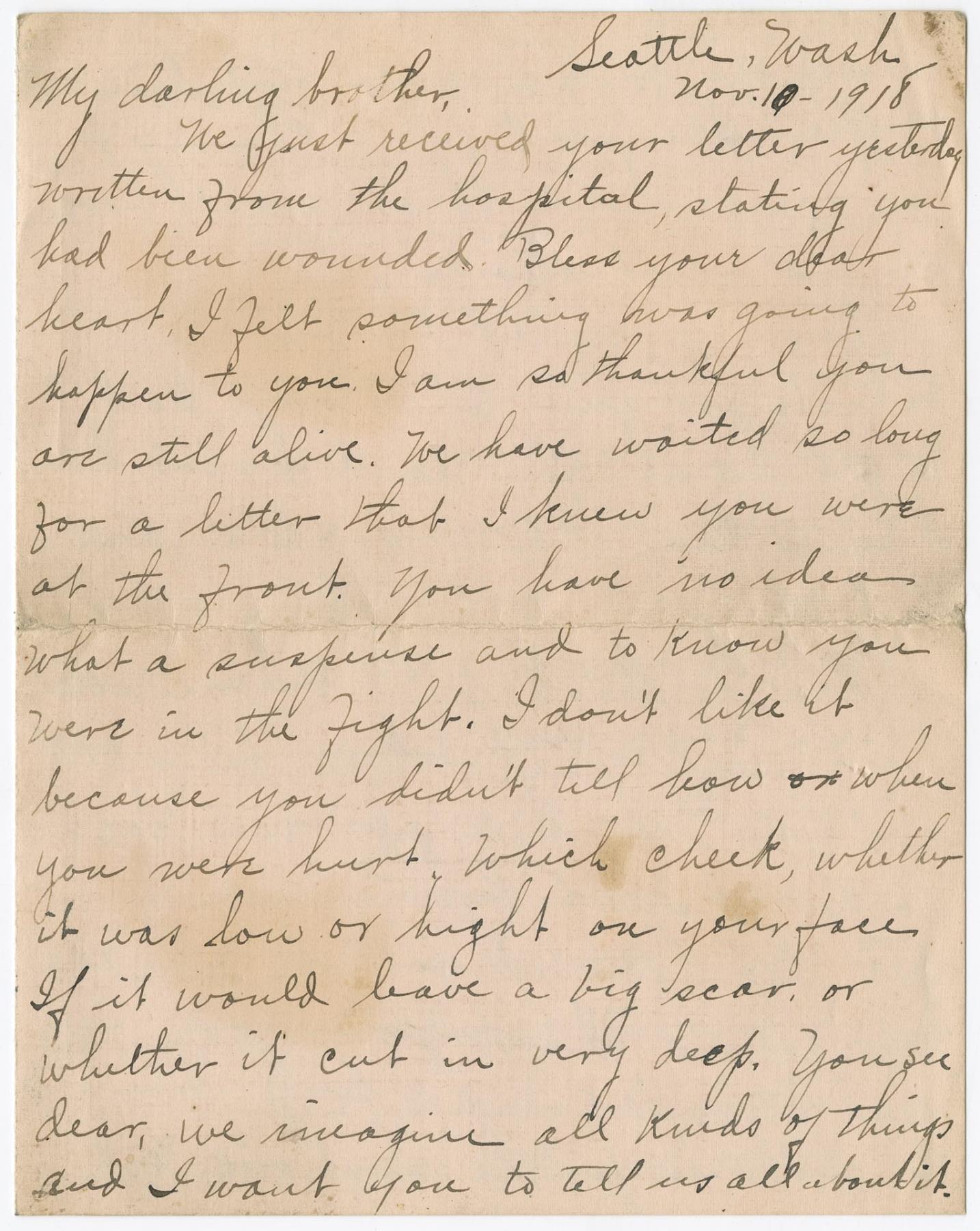 Image of Letter from Isabelle Bailey to Joseph Orr about Armistice Day, November 1918