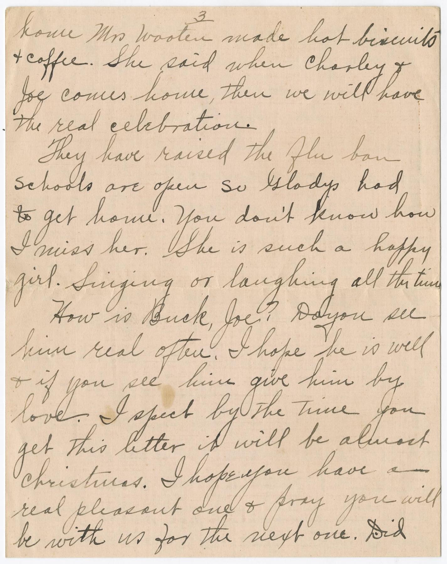 Image of Letter from Isabelle Bailey to Joseph Orr about Armistice Day, November 1918