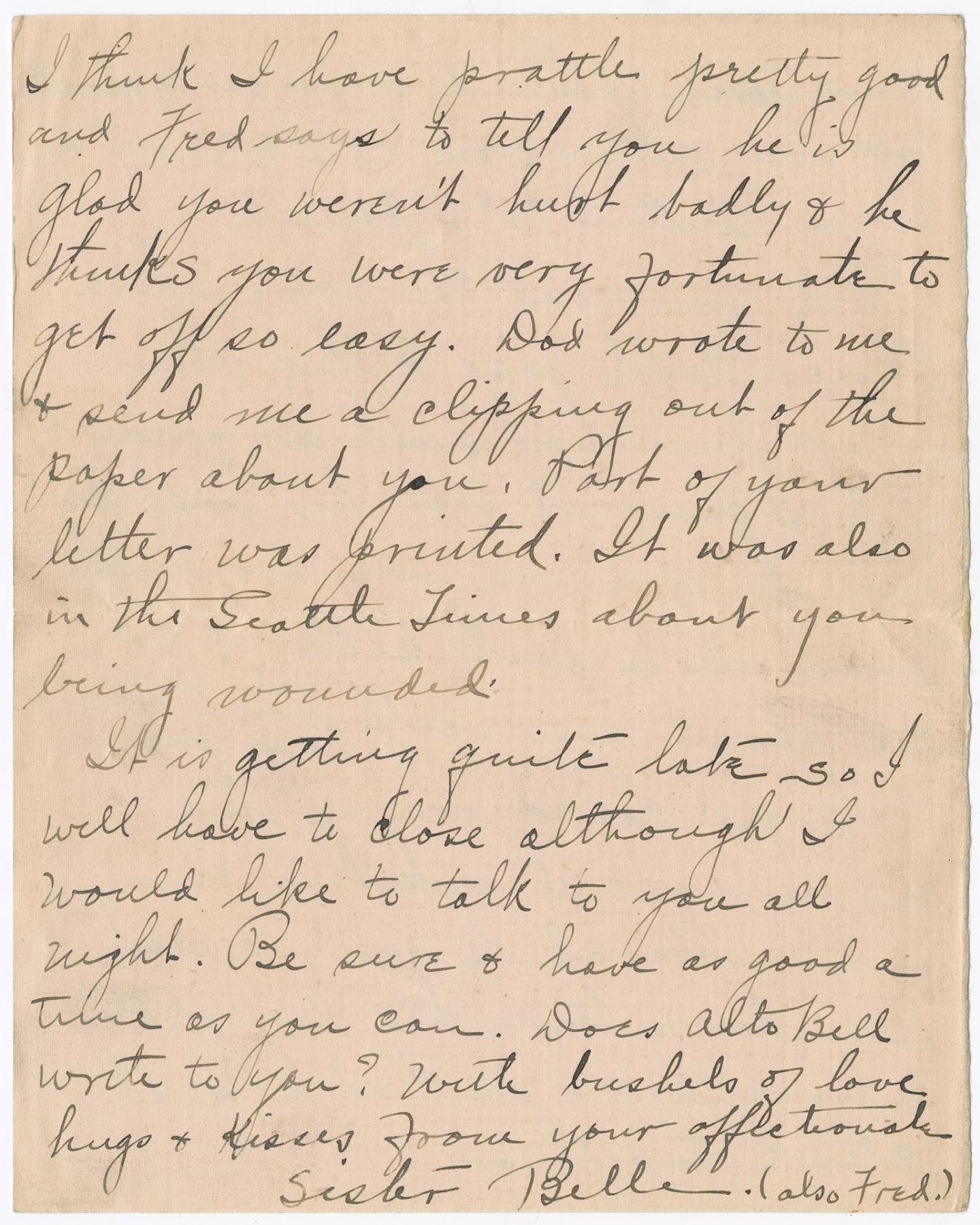 Image of Letter from Isabelle Bailey to Joseph Orr about Armistice Day, November 1918