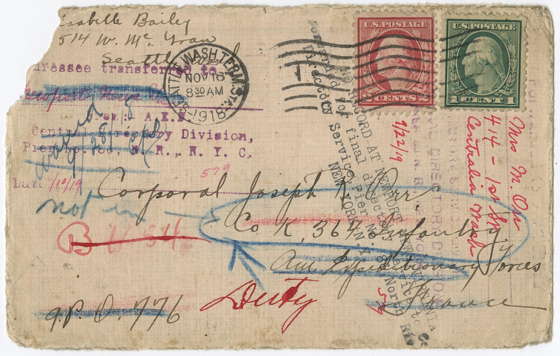 Image of Letter from Isabelle Bailey to Joseph Orr about Armistice Day, November 1918