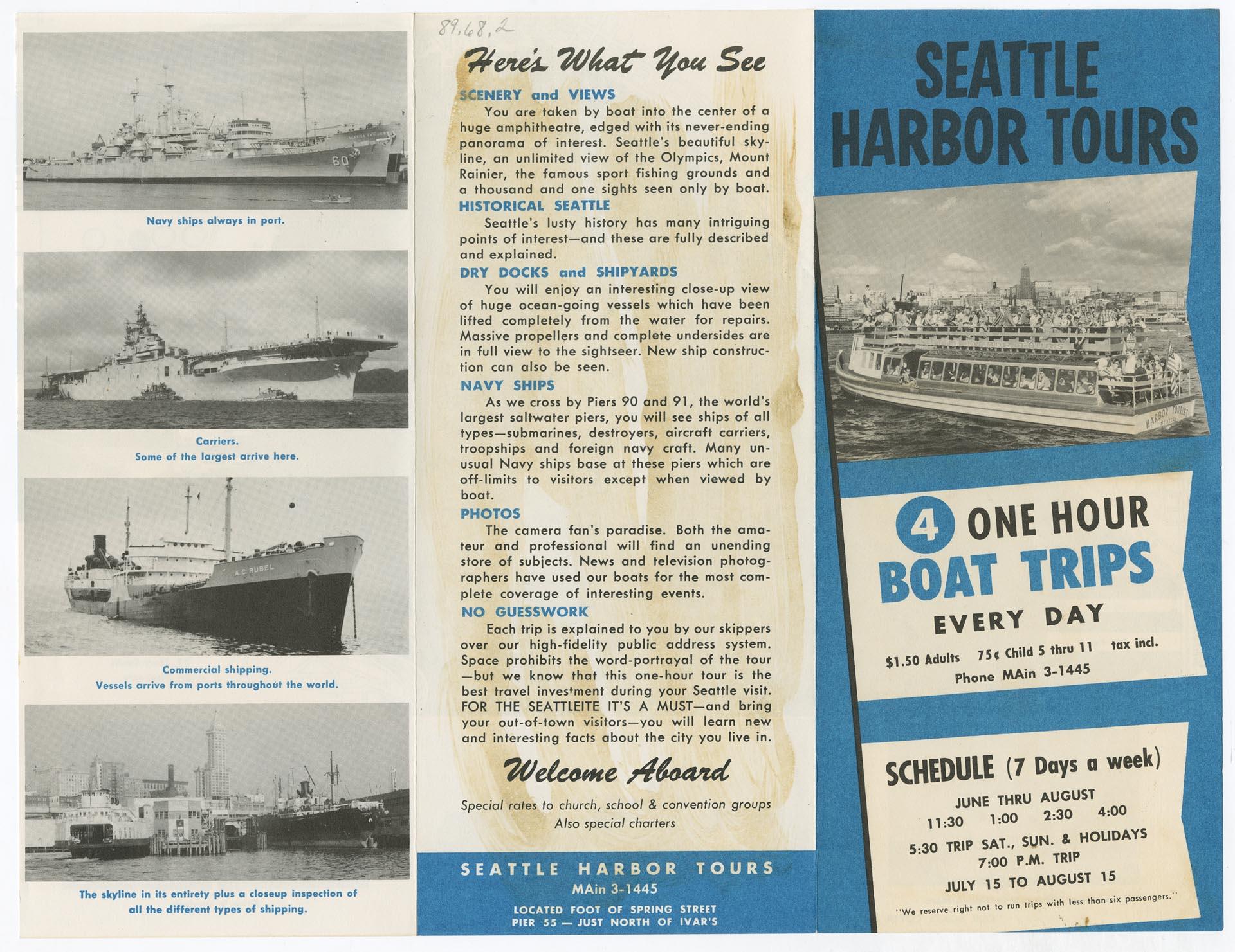 Image of Seattle Harbor Tours brochure, circa 1965