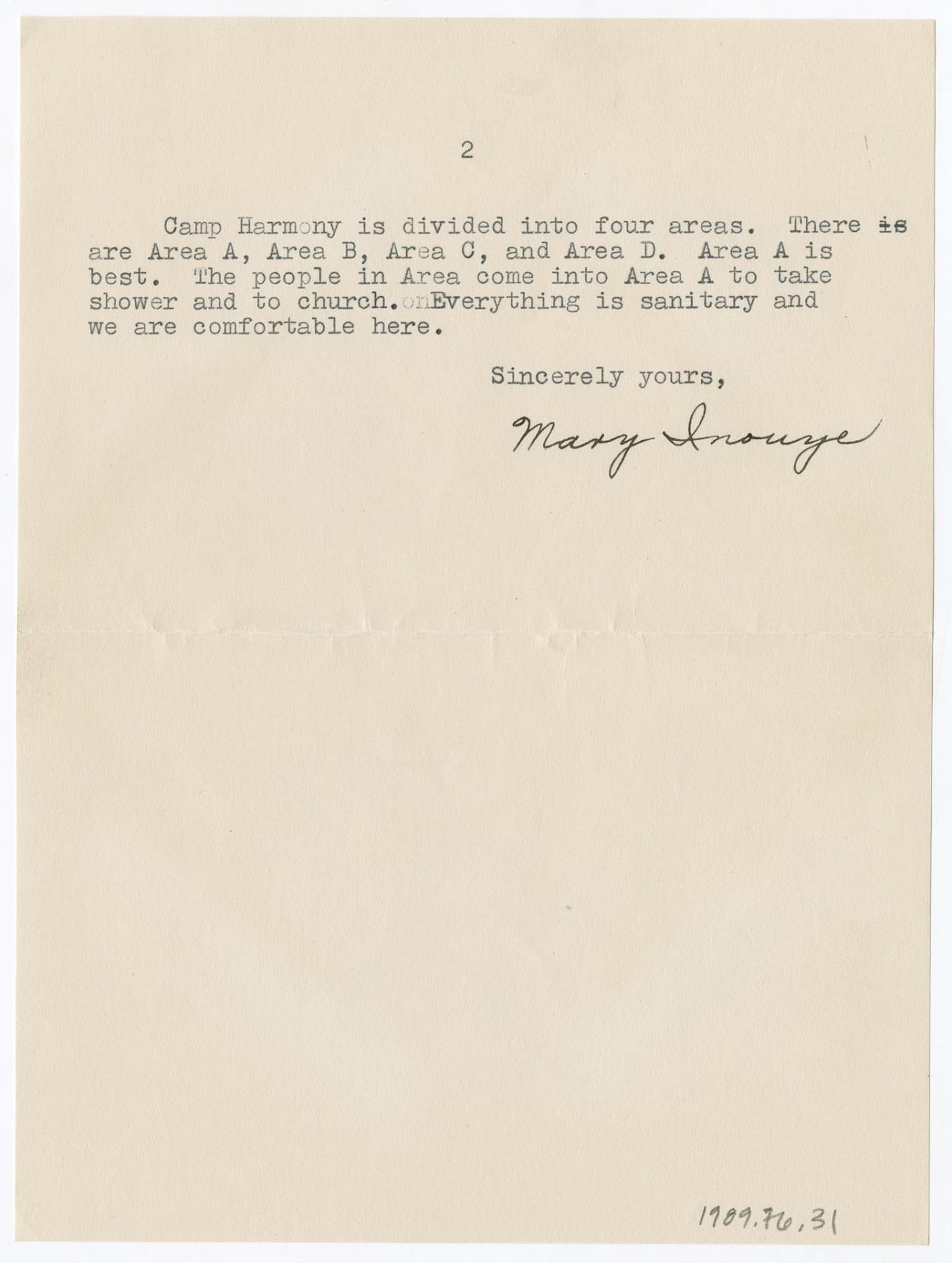 Image of Letter from Mary Inouye at the Puyallup Assembly Center, May 14, 1942