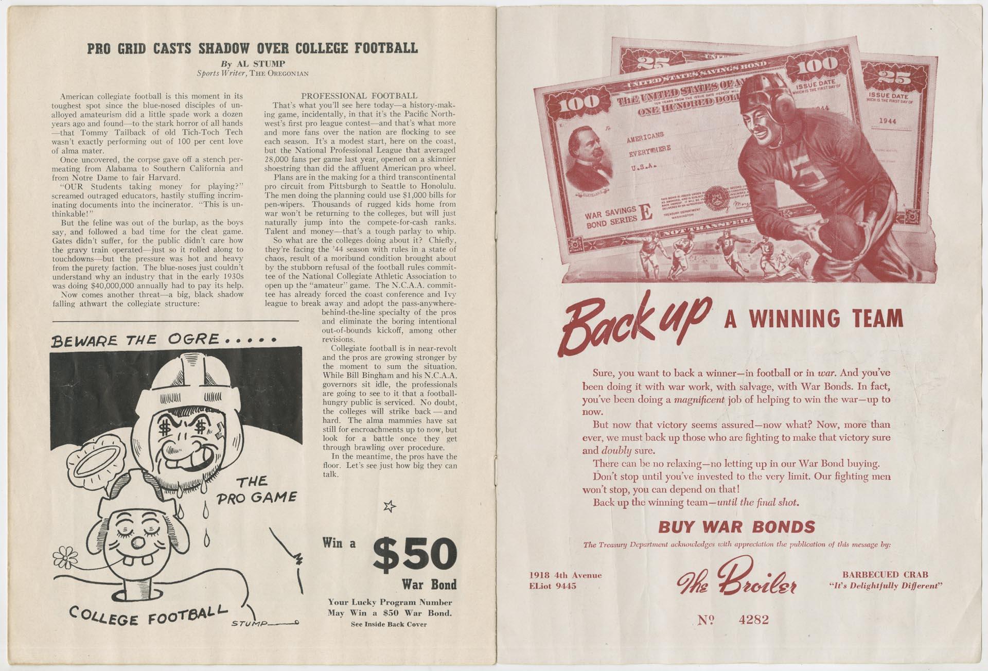 Image of Seattle Bombers football program, September 8, 1944