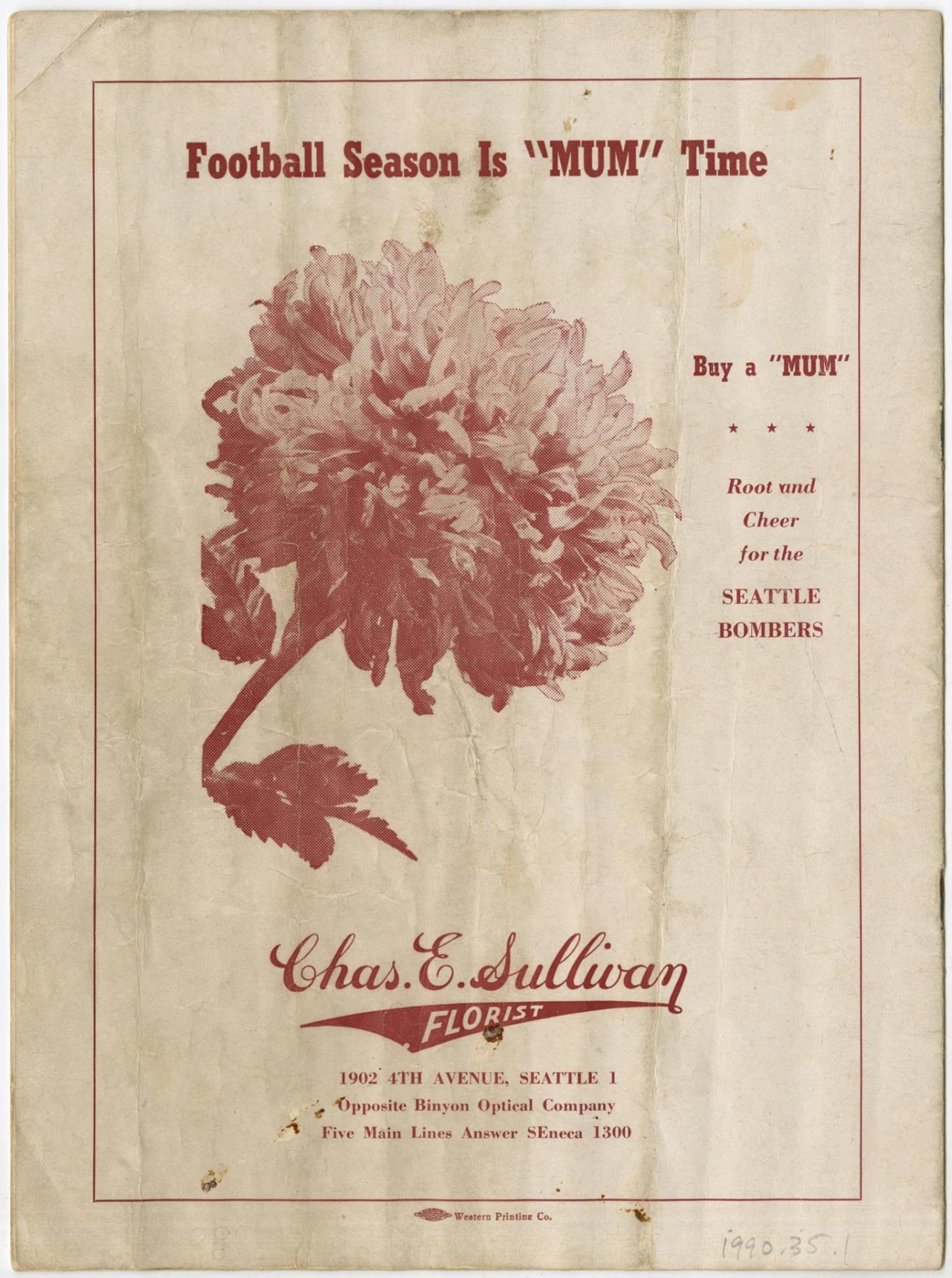Image of Seattle Bombers football program, September 8, 1944