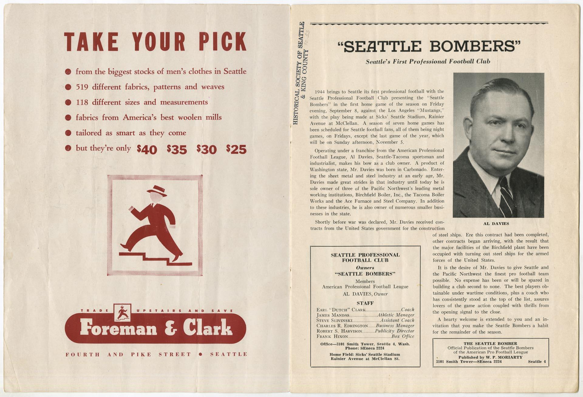 Image of Seattle Bombers football program, September 8, 1944