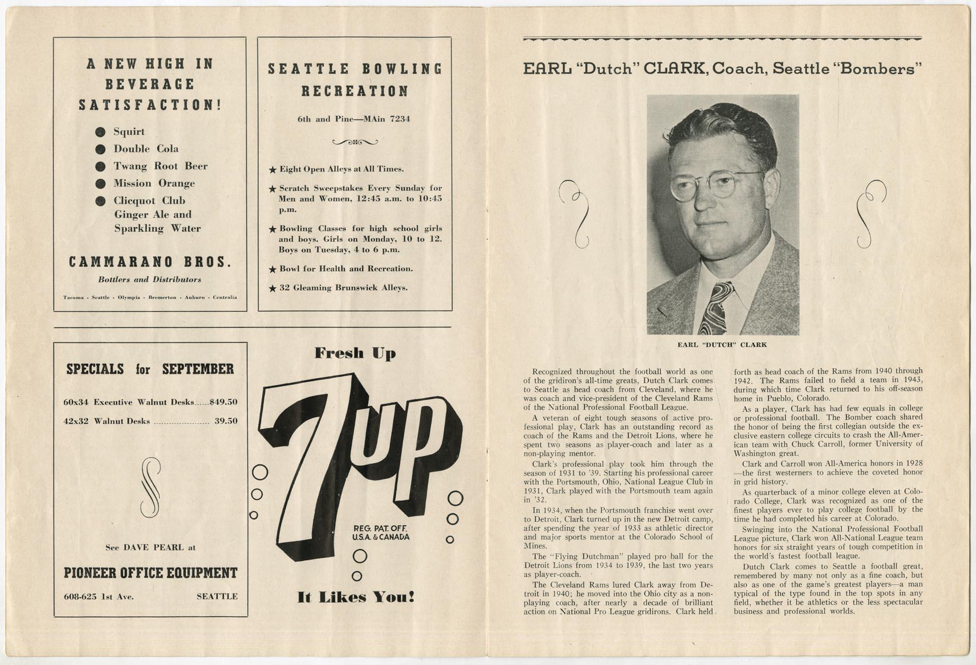 Image of Seattle Bombers football program, September 8, 1944