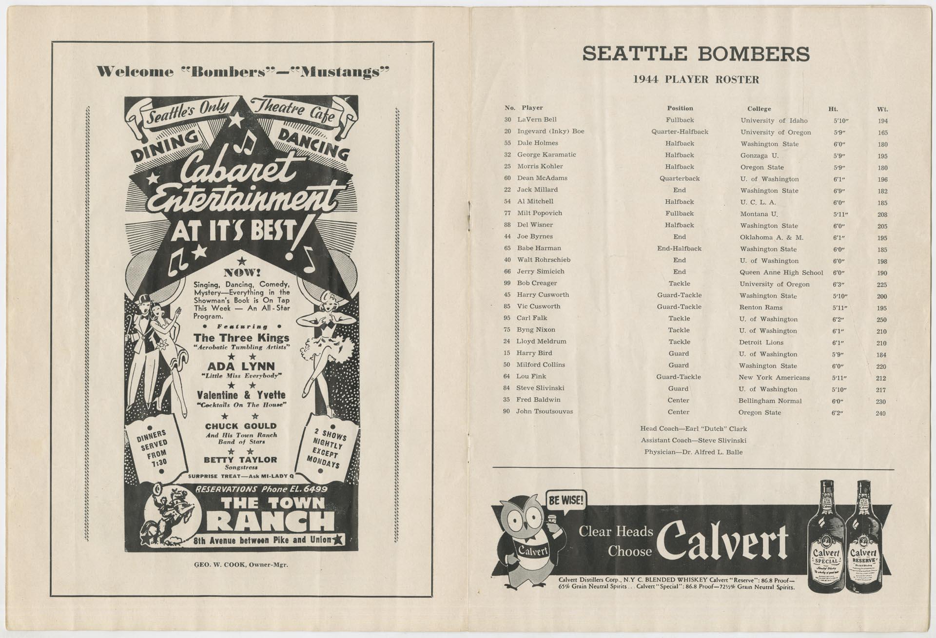 Image of Seattle Bombers football program, September 8, 1944
