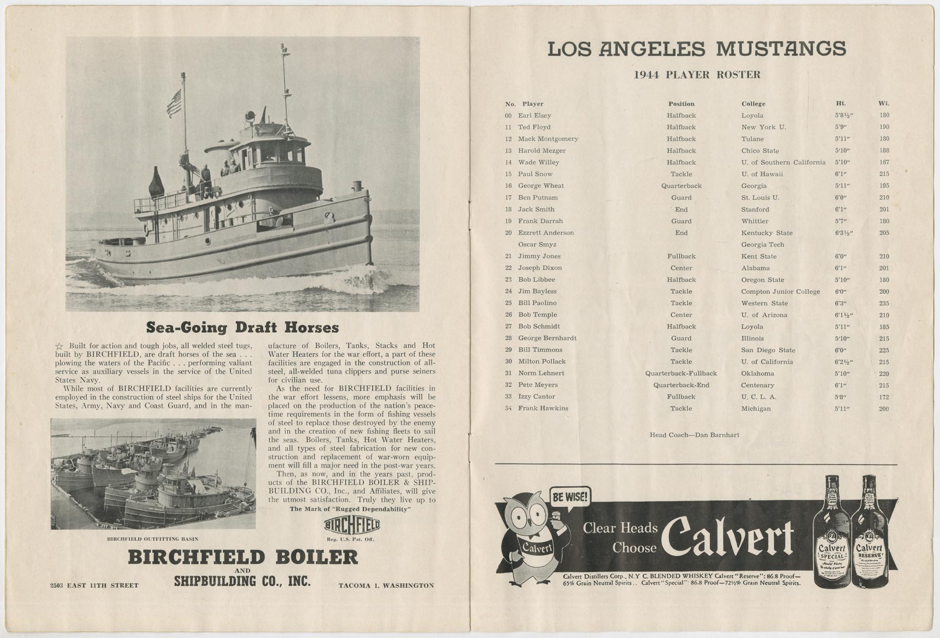 Image of Seattle Bombers football program, September 8, 1944
