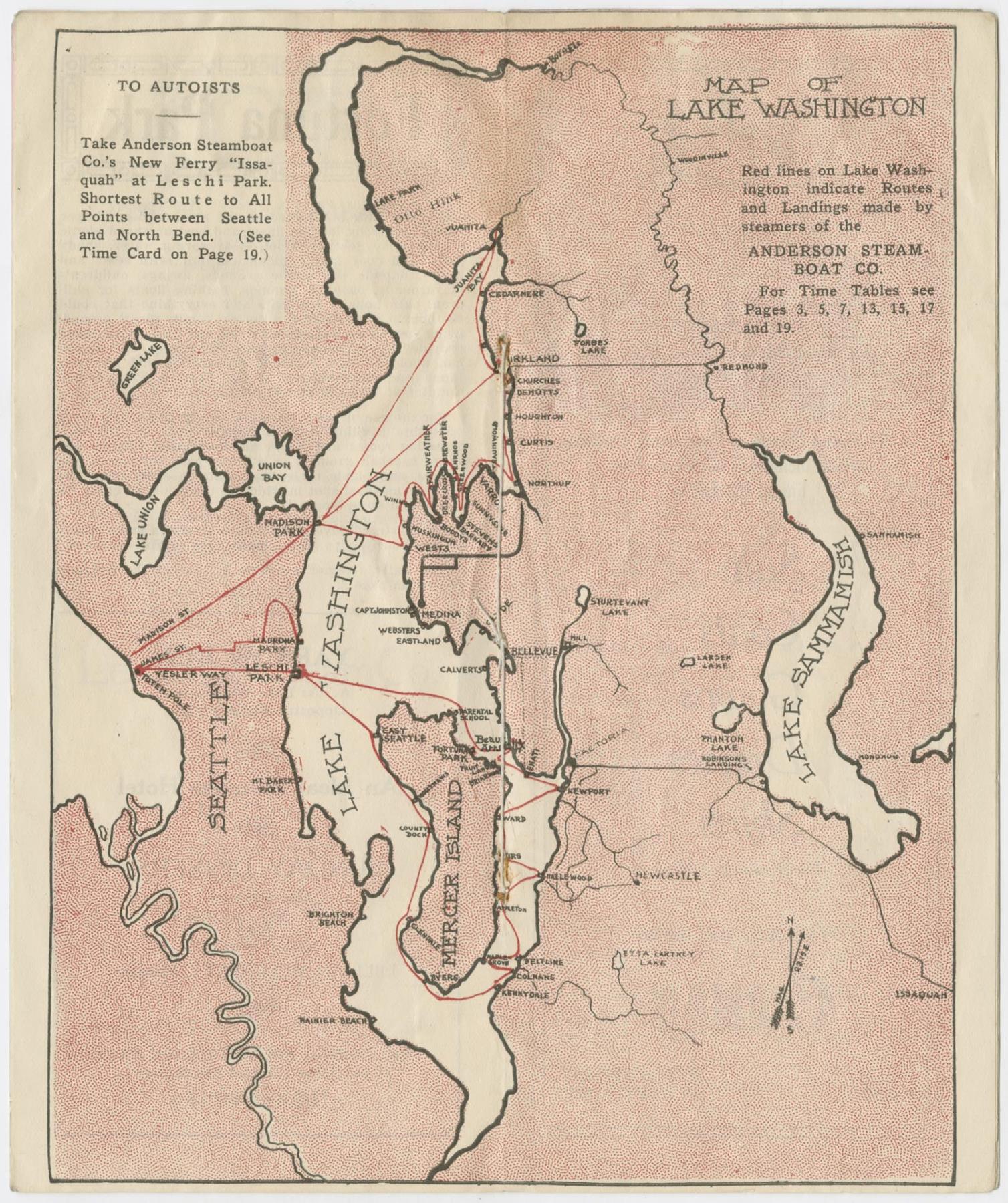 Image of Timetable of Lake Washington Steamers, 1916