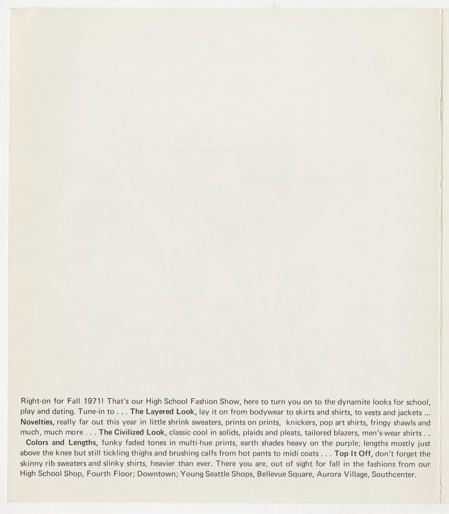 Image of Back to School fashion show program, Seattle, Fall 1971
